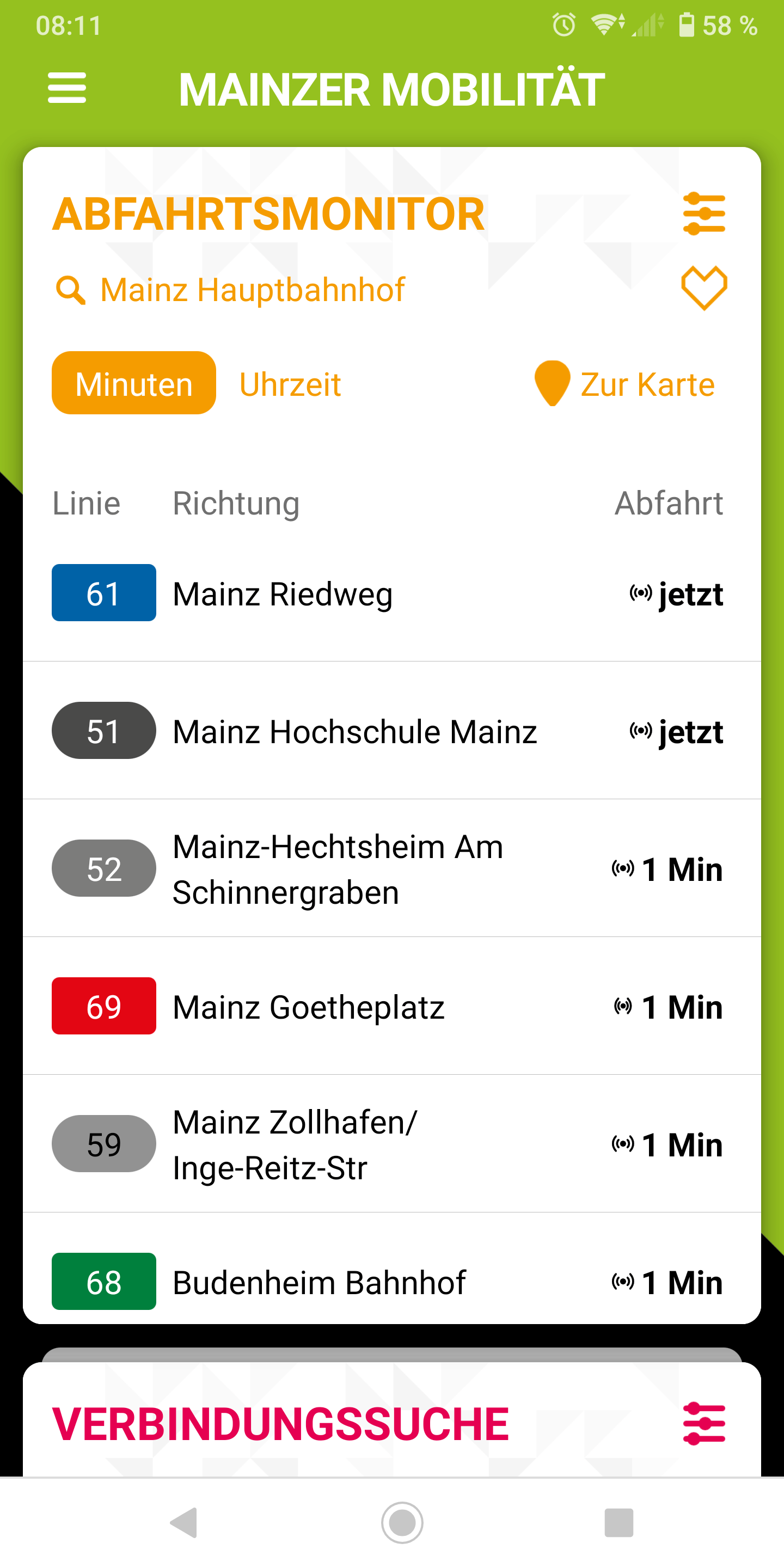 Screenshot vom Abfahrtsmonitor