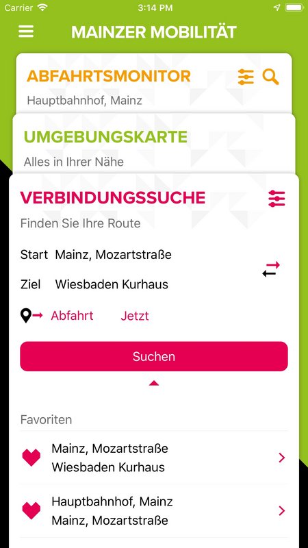 Screenshot der App mit Startbildschirm