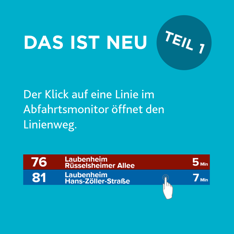 Bild mit einer visualisierten Hand, die auf dem Abfahrtsmonitor auf eine Linie klickt.