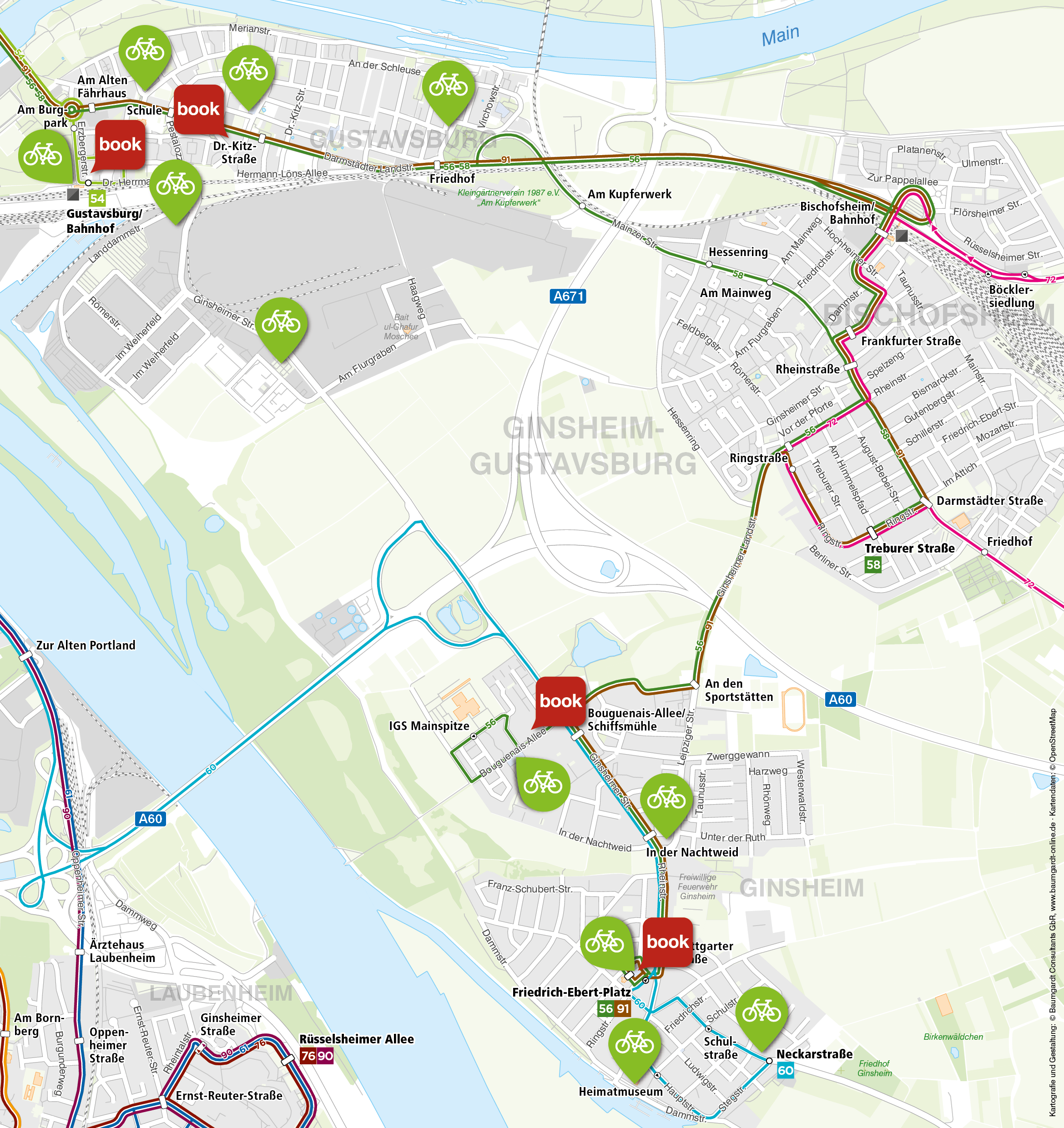 Übersicht der Stationen in Ginsheim-Gustavsburg