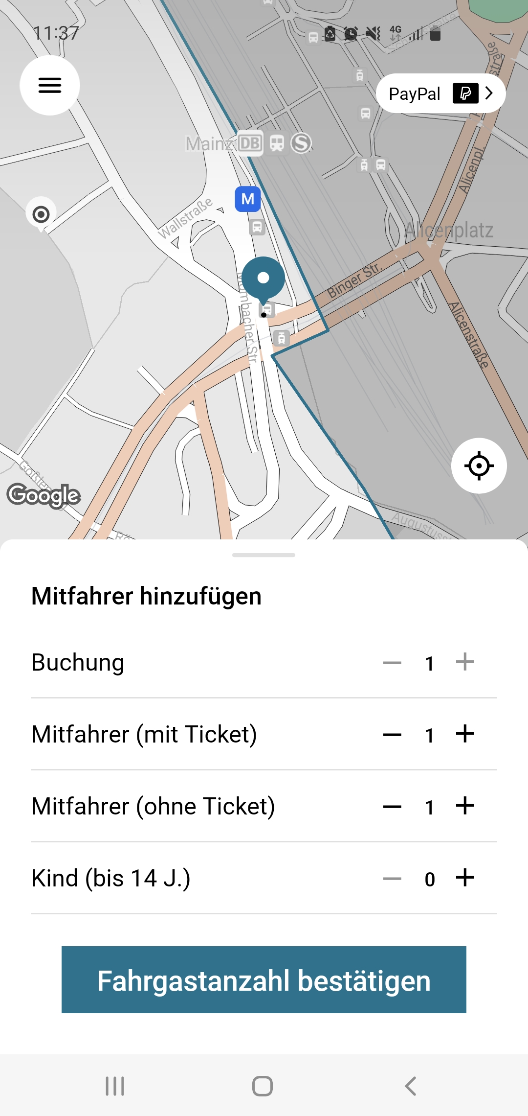 Fahrgast hinzufügen Ticketart