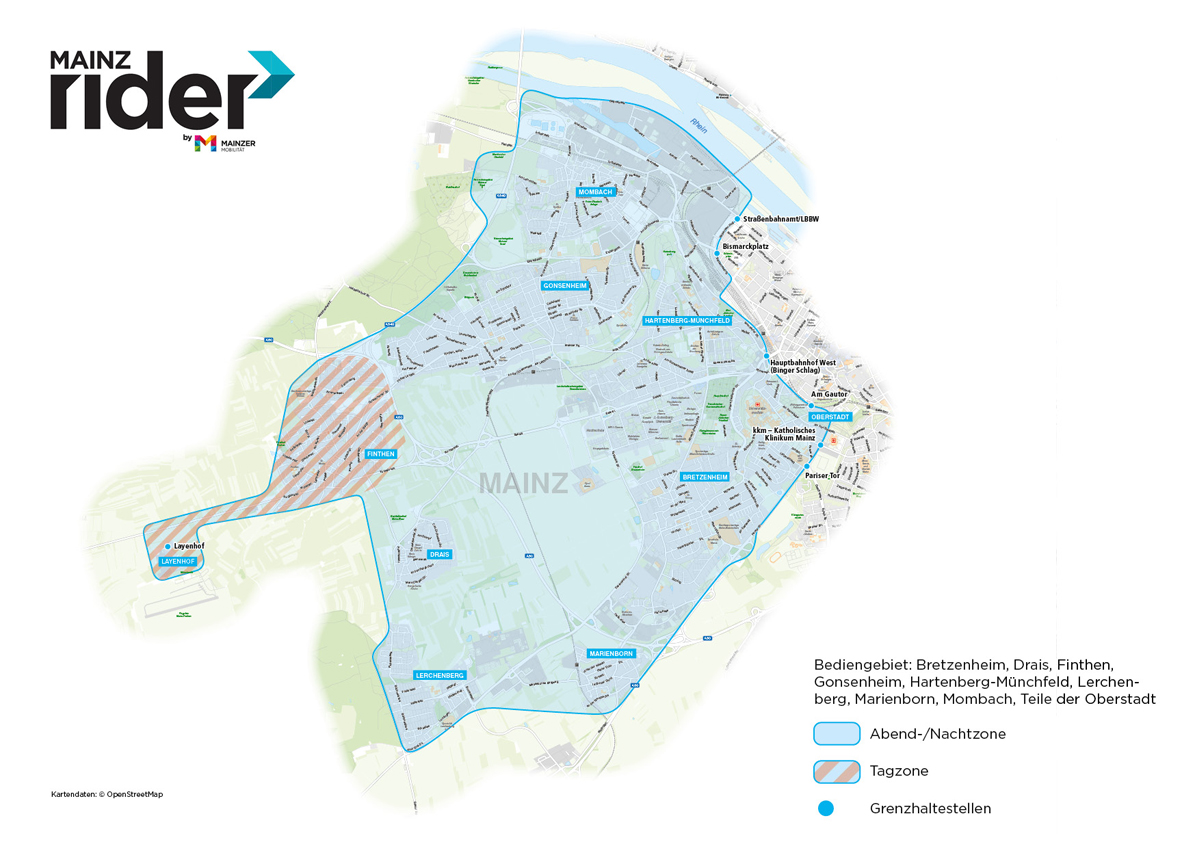 Bediengebiet MainzRIDER als Karte