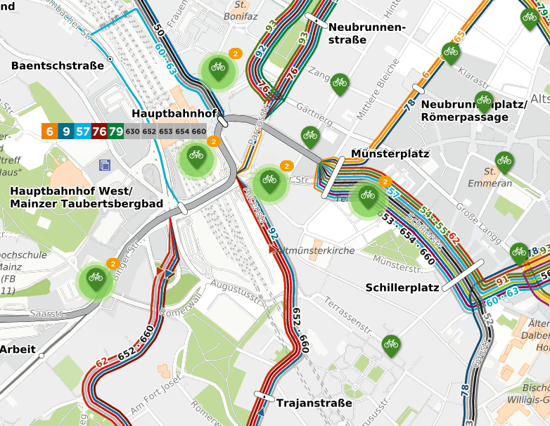 Screenshot der meinRad-Stationen im MobiPlaner