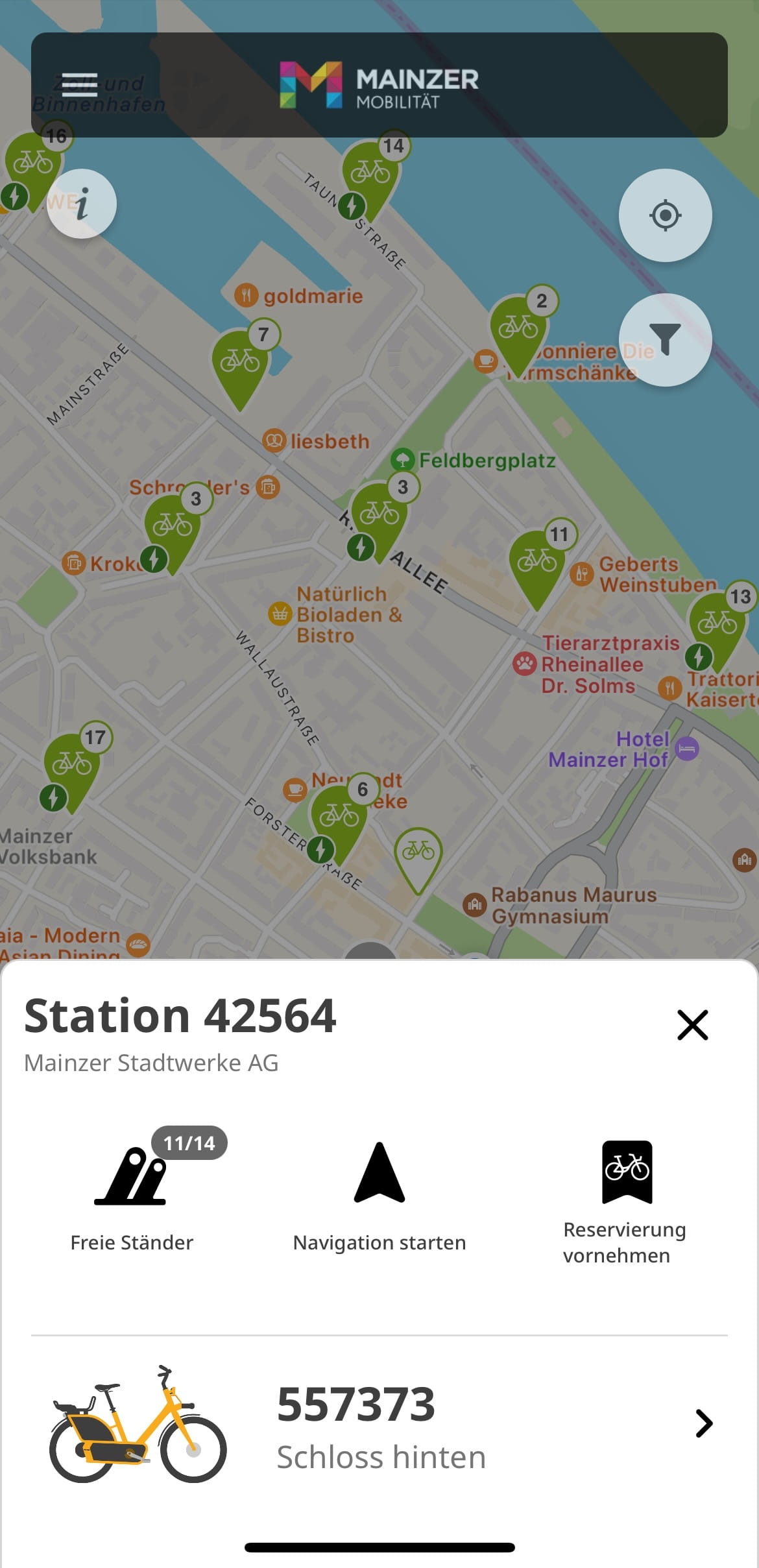 Screenshot der Radmiete in der App