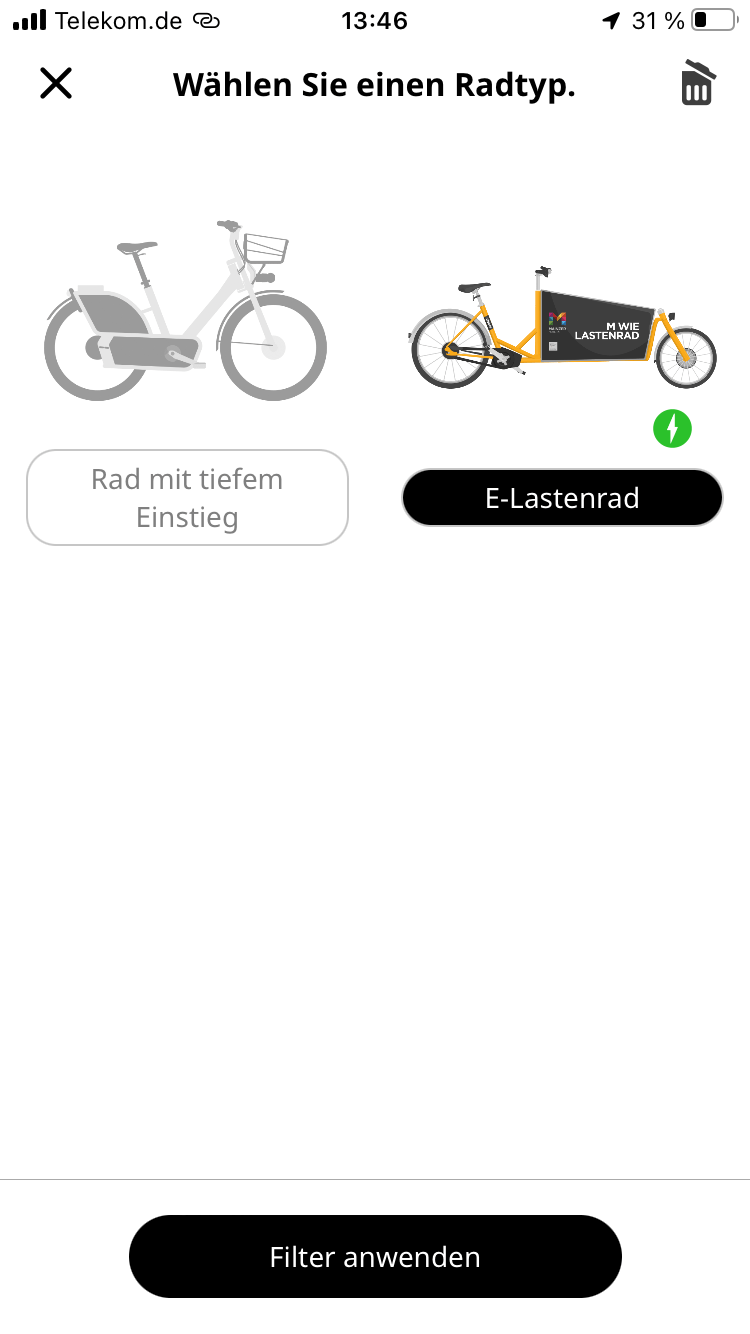 1 Lastenrad Filter auswählen