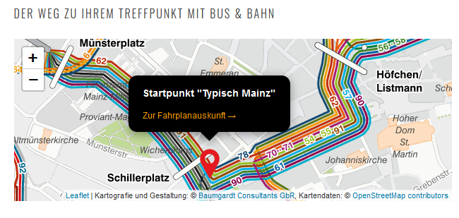 Screenshot vom Anfahrtskarten-Widget auf der Seite von Best-of-Mainz