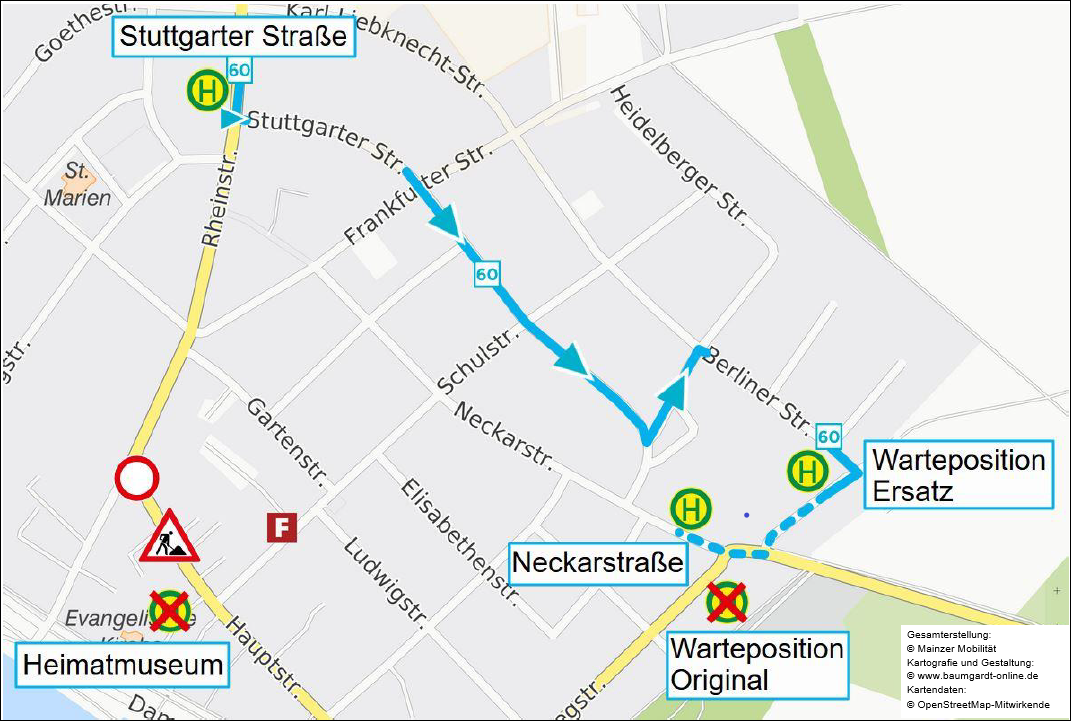 Skizze Umleitung Linie 60 in Ginsheim