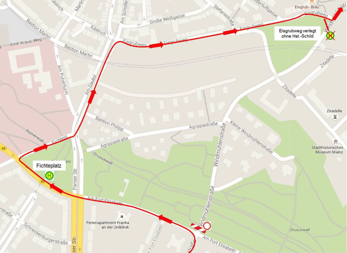 Umleitung der Linie 70 und 71 während Sperrung der Windmühlenstraße