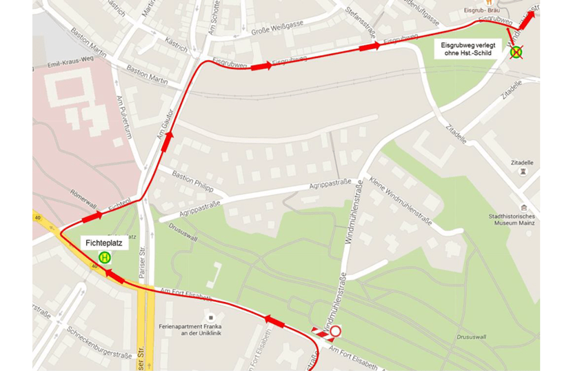 Umleitung der Linie 70 und 71 während Sperrung der Windmühlenstraße