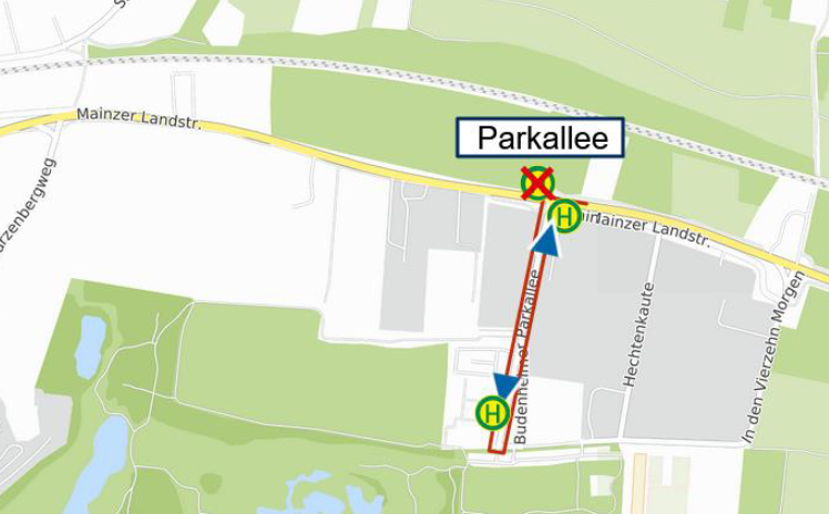 Umleitung in der Parkallee in Budenheim