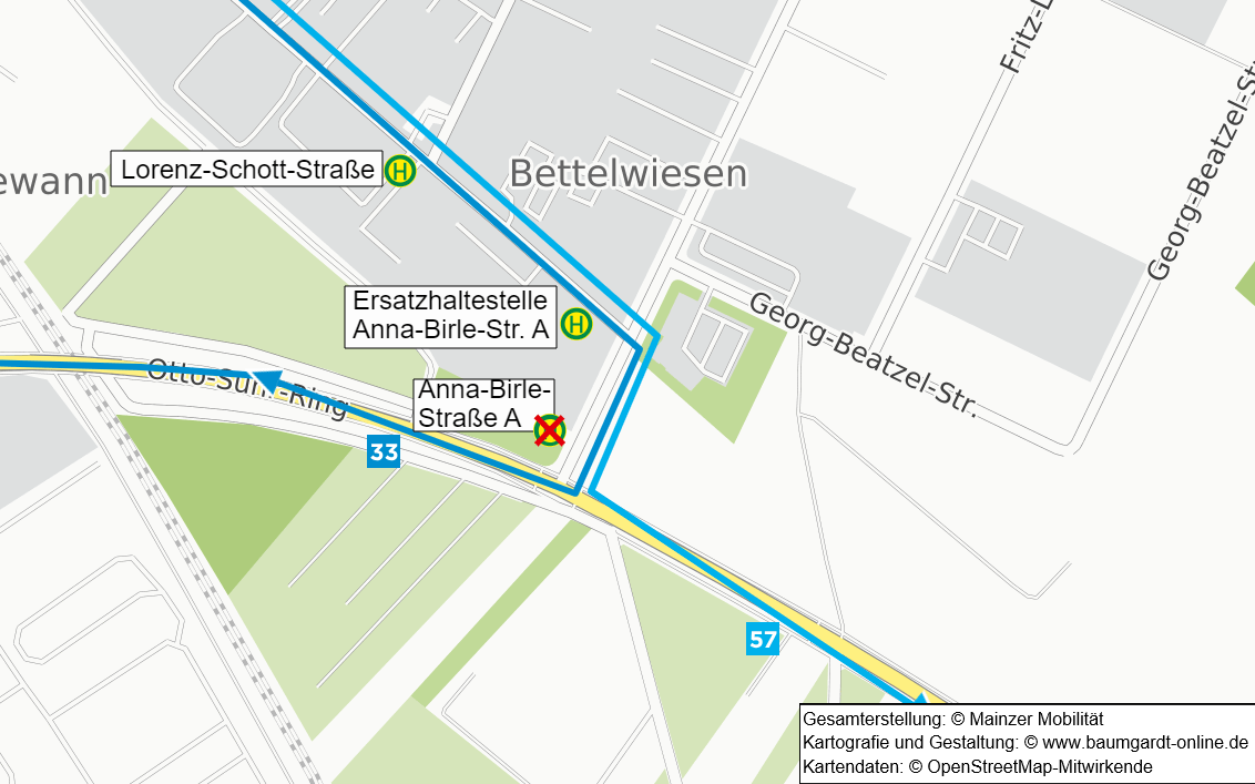 Skizze zur Verlegung des Haltebereichs A der Haltestelle Anna-Birle-Strasse