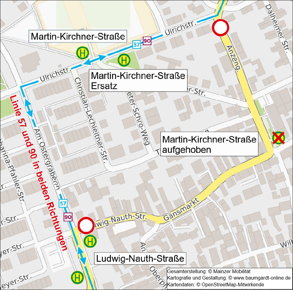 Skizze zur Haltestellenverlegung waehrend Brezelfest