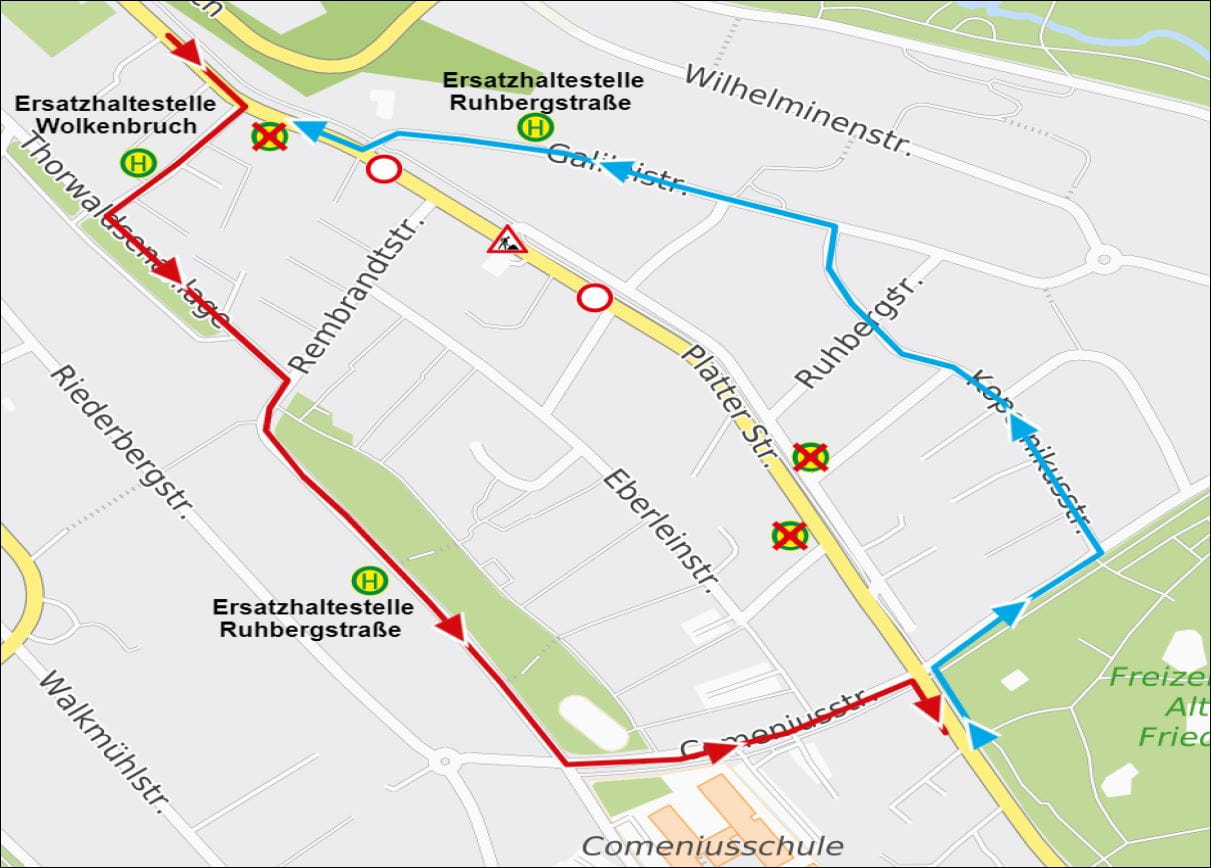 Umleitungsskizze der Linien 6 und 28 in Wiesbaden ab dem 24.6.2024
