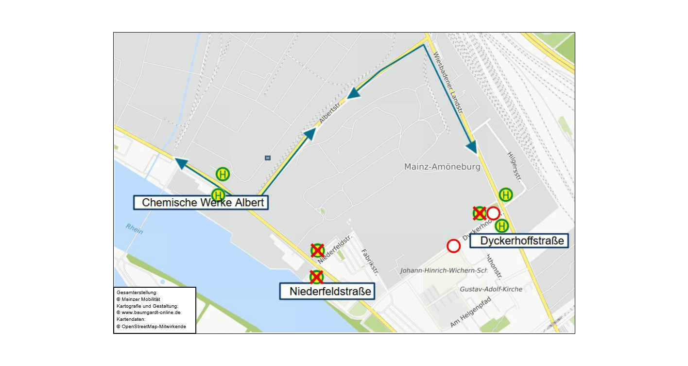 Umleitungsskizze Linie 9 in Wiesbaden