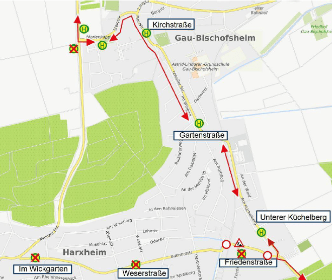 Skizze der Umleitung der Linie 69