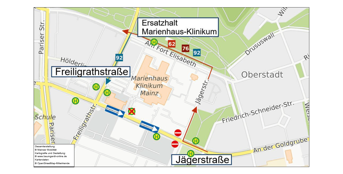 Umleitungsskizze am Marienhaus Klinikum in Mainz