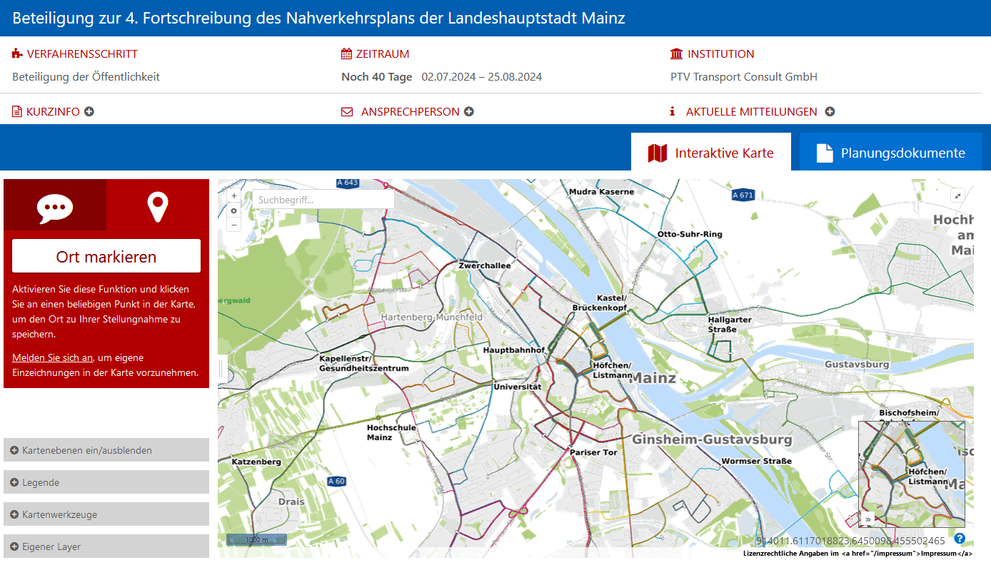 Screenshot der Website der Stadt Mainz mit Link dorthin