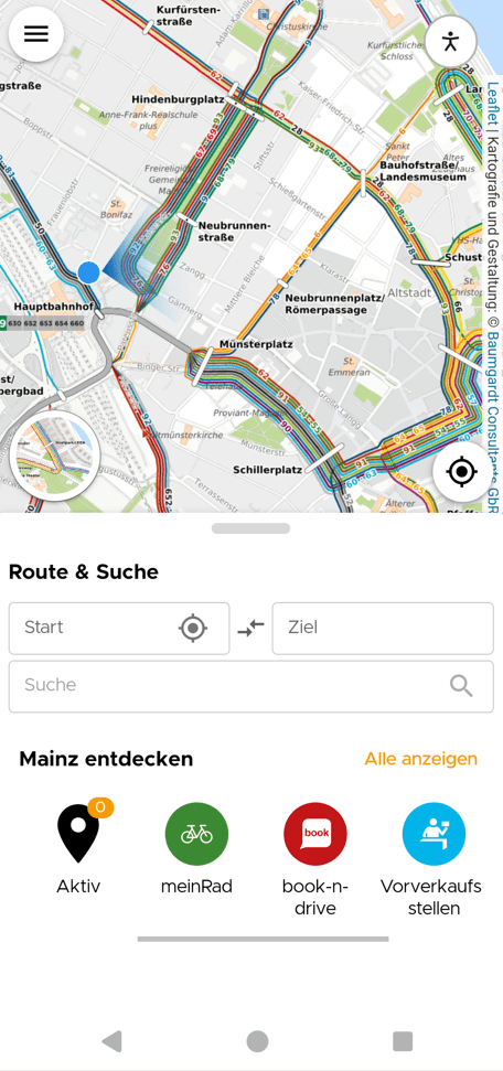 Screenshot der Startseite des Mobilitätsplaners auf dem Handy