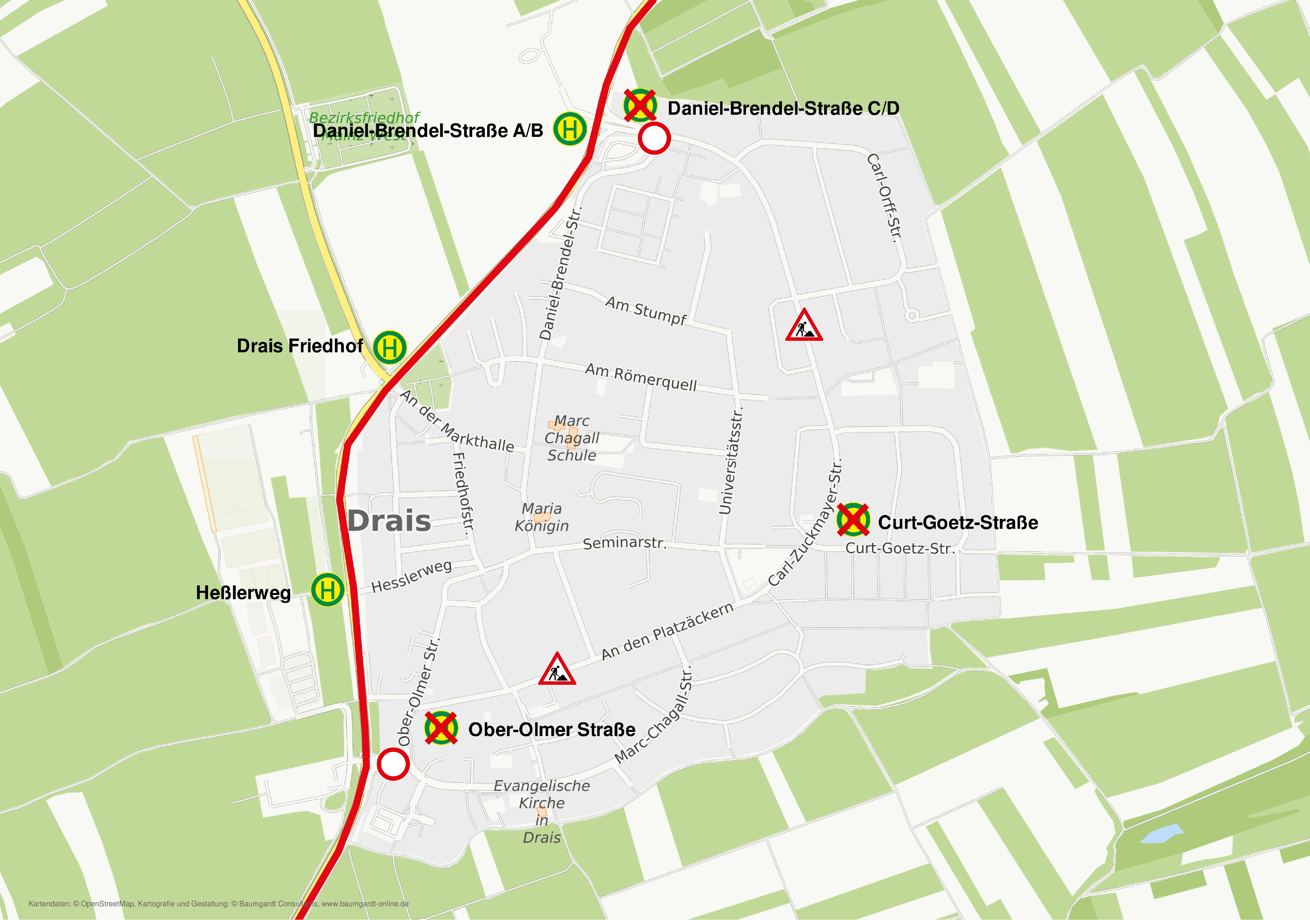 Skizze der Umleitung in Drais