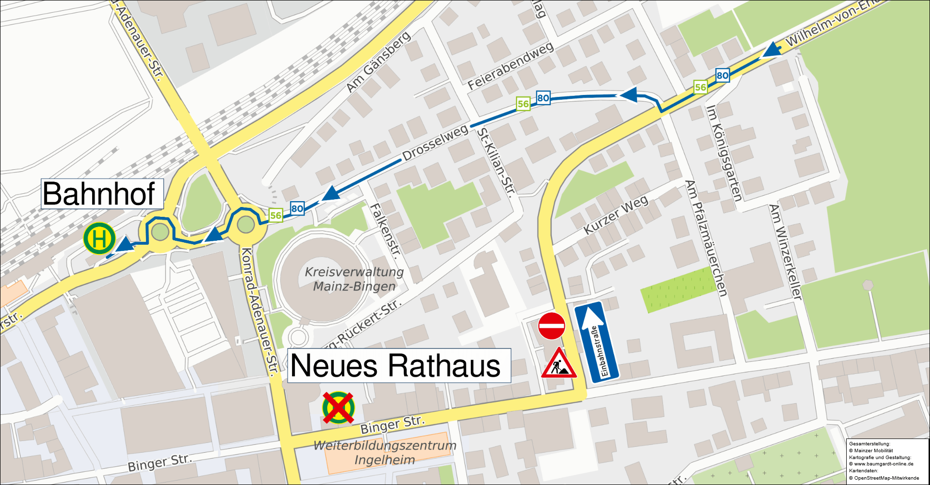 Umleitungsskizze der Linien 56 und 80 in Ingelheim