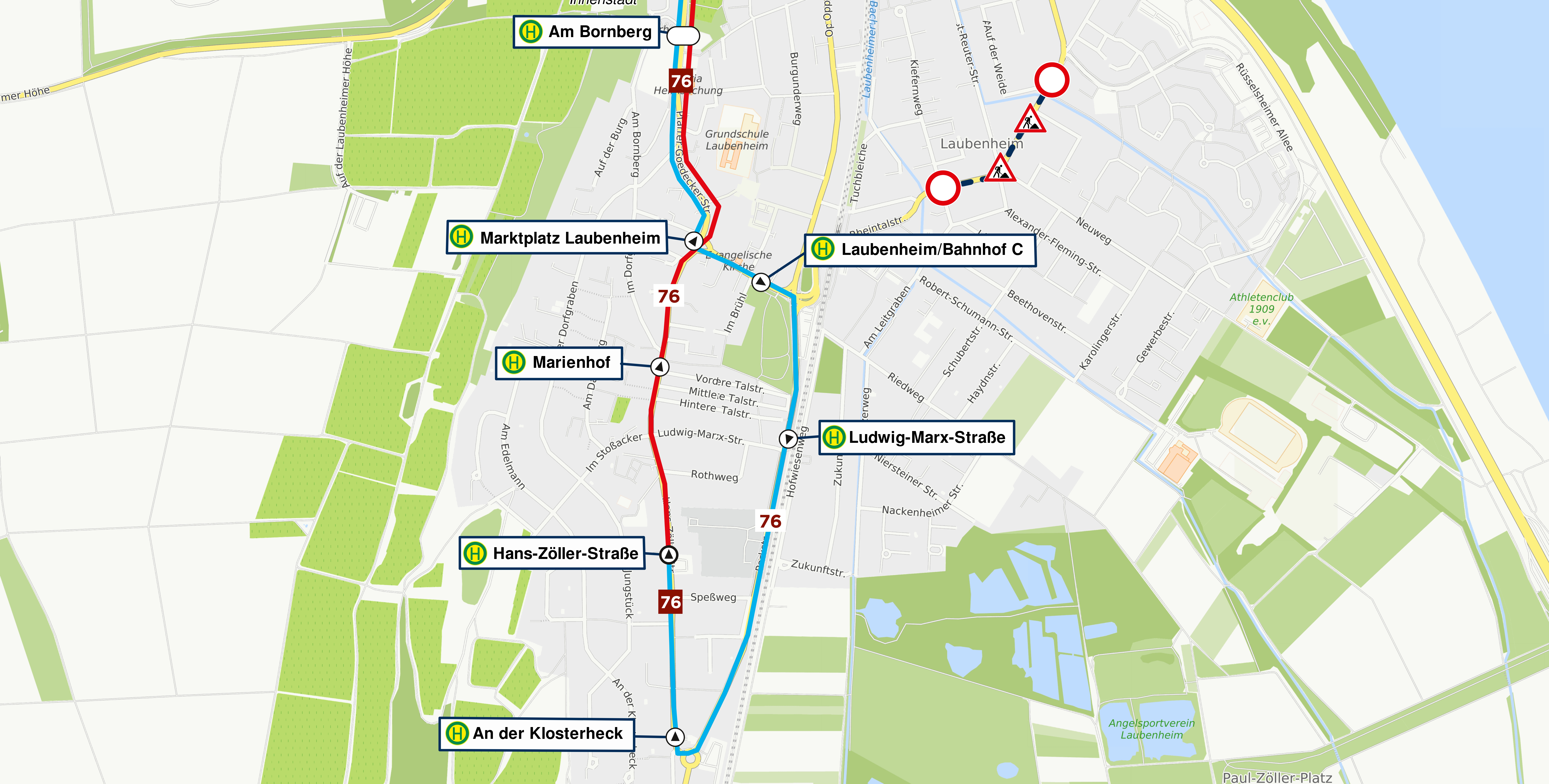 Skizze der Umleitung der Linie 76