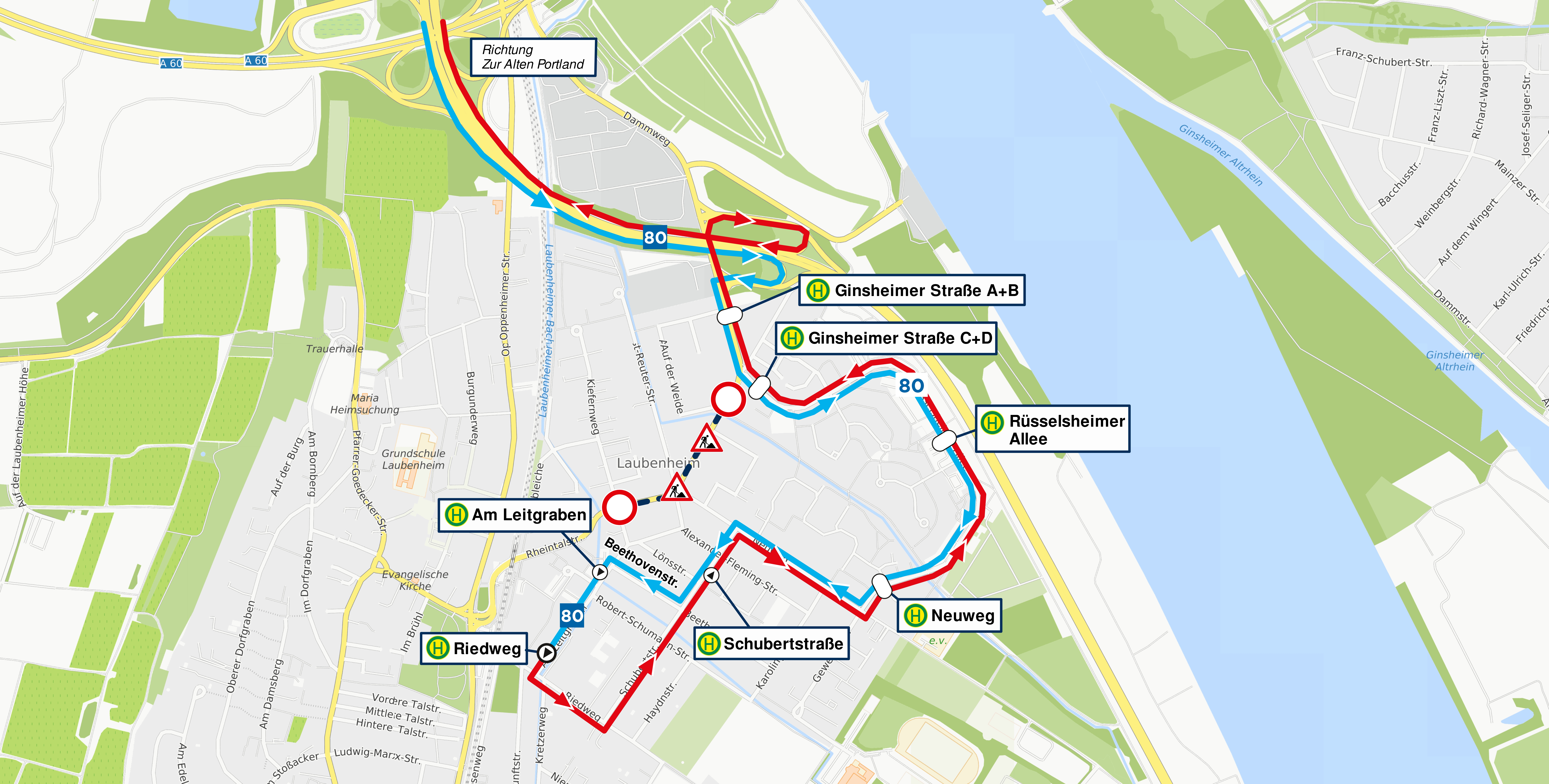 Skizze der Umleitung der Linie 80