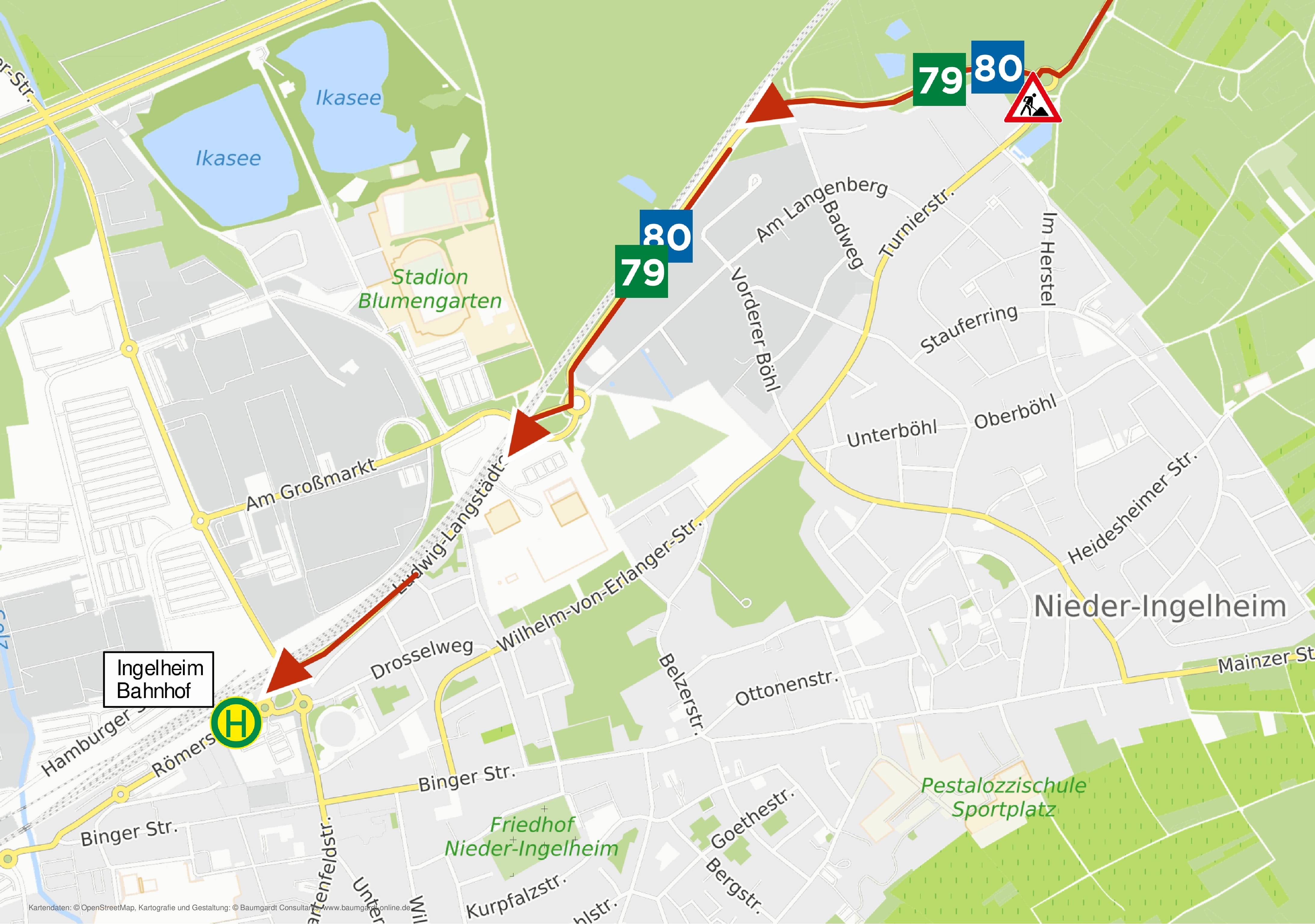 Umleitungsskizze der Linien 79 und 80 in Ingelheim