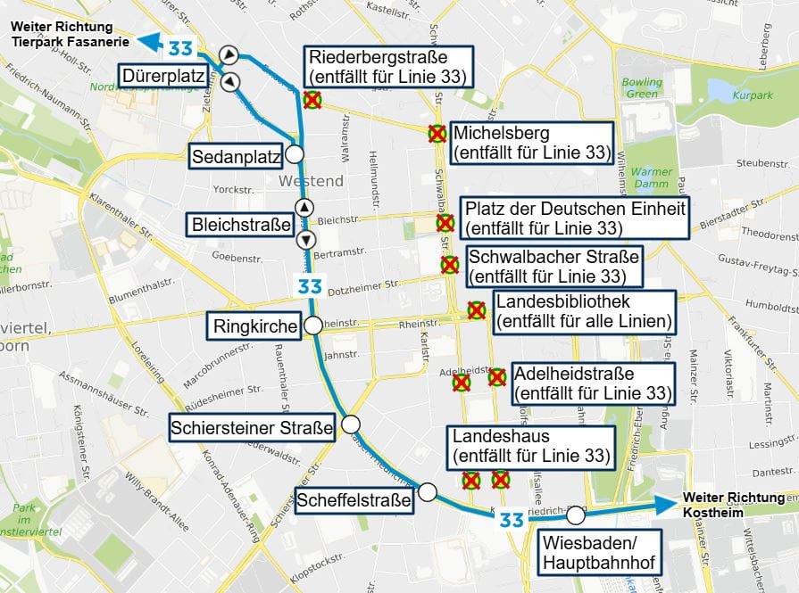 Skizze der Umleitung der Linie 33