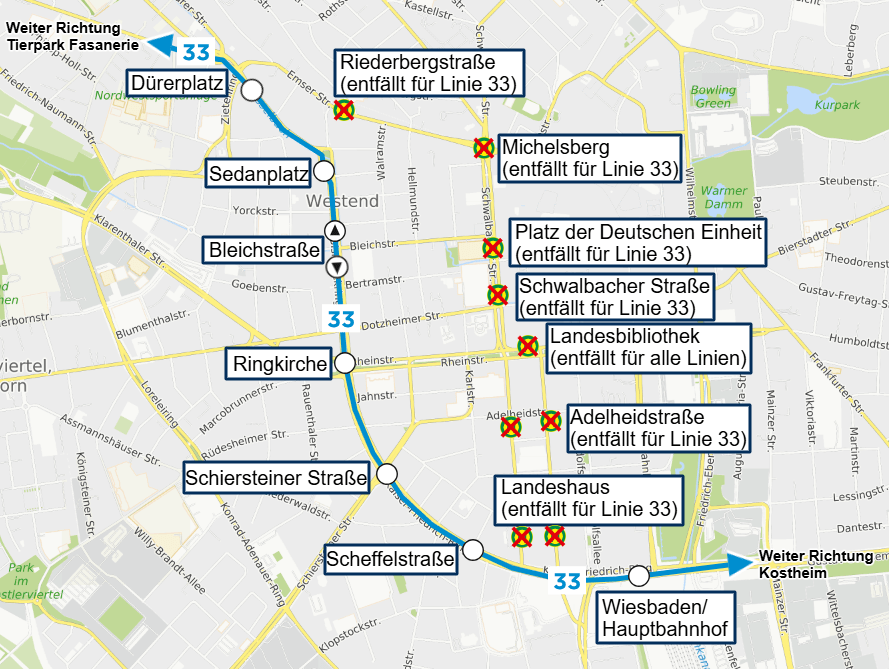 Skizze der Umleitung der Linie 33