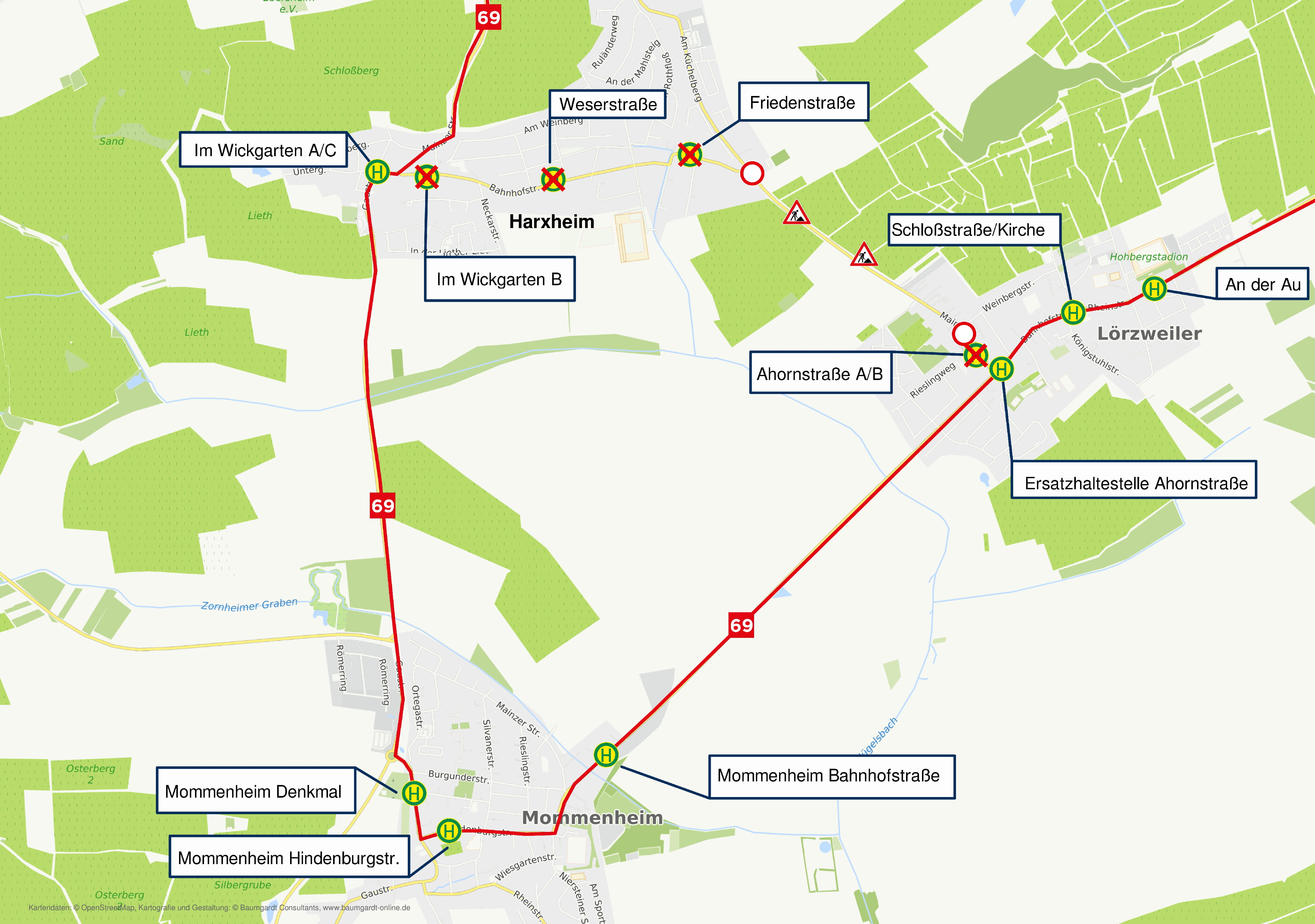 Skizze der Umleitung in Harxheim