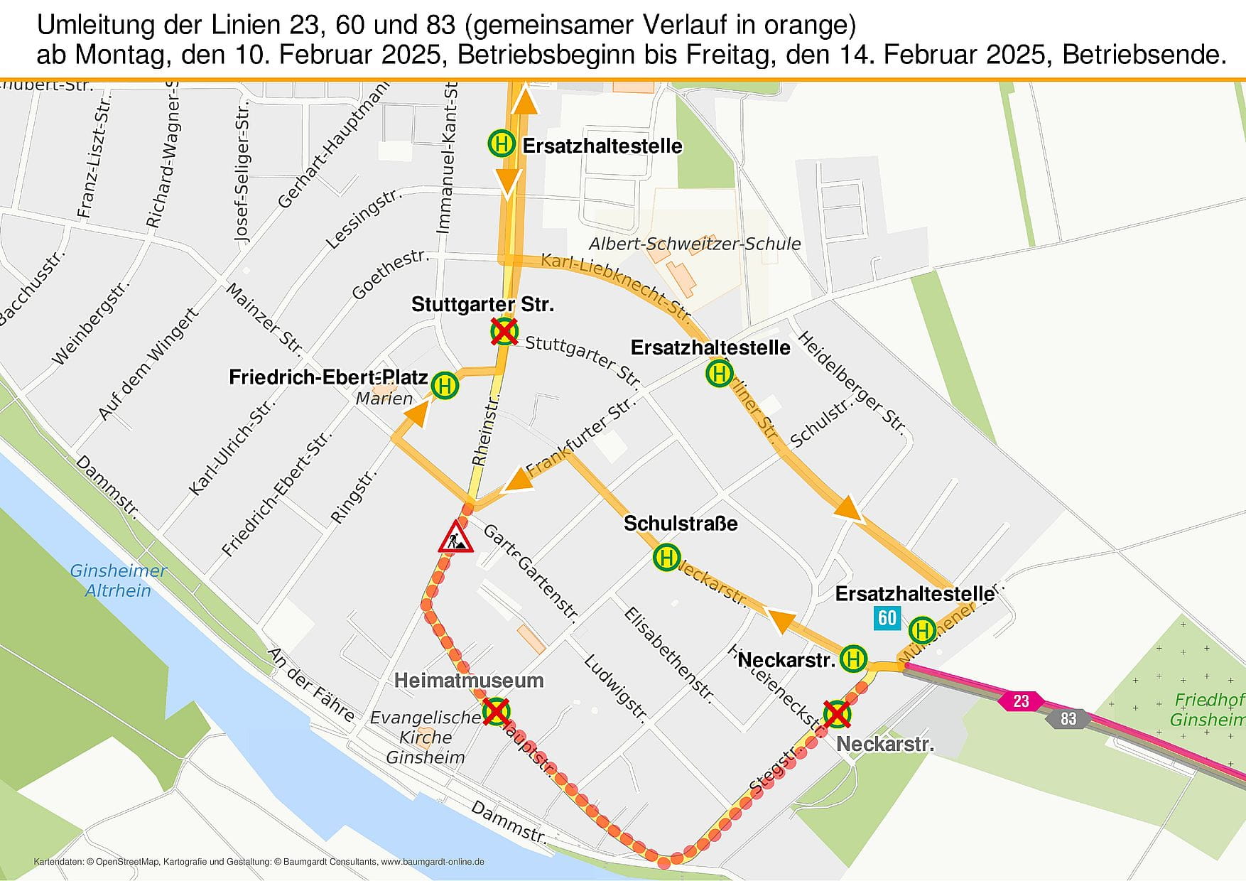 Skizze zur Umleitung der Linie 60 in Ginsheim
