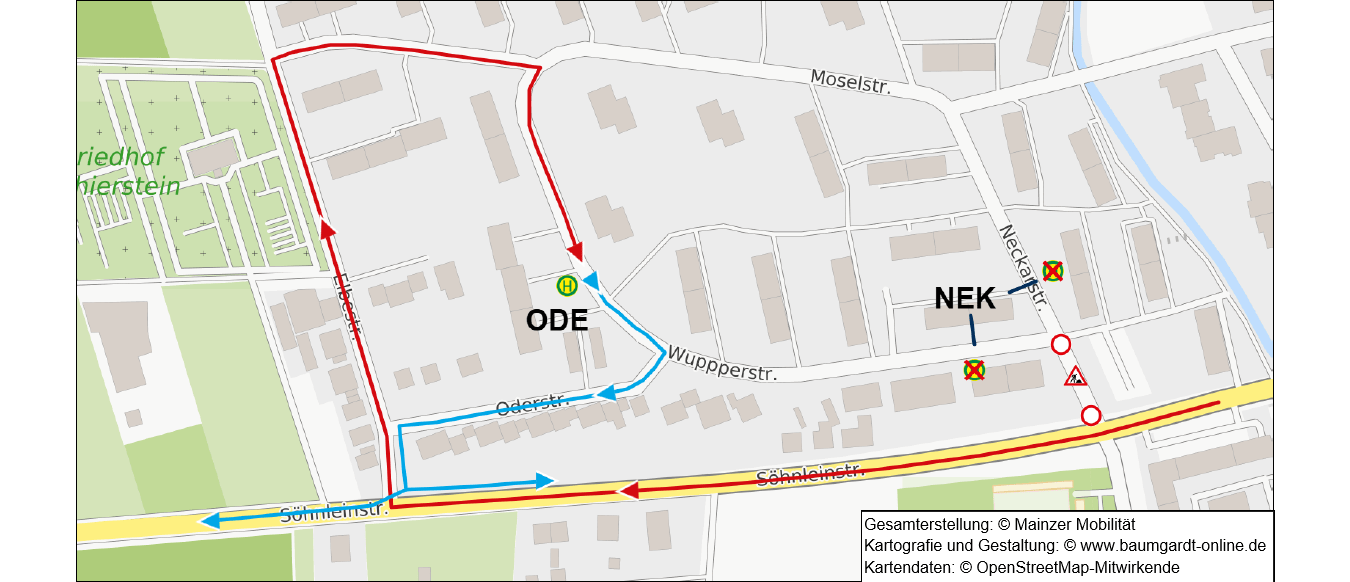 Umleitungsskizze der Linie 9 in Wiesbaden-Schierstein