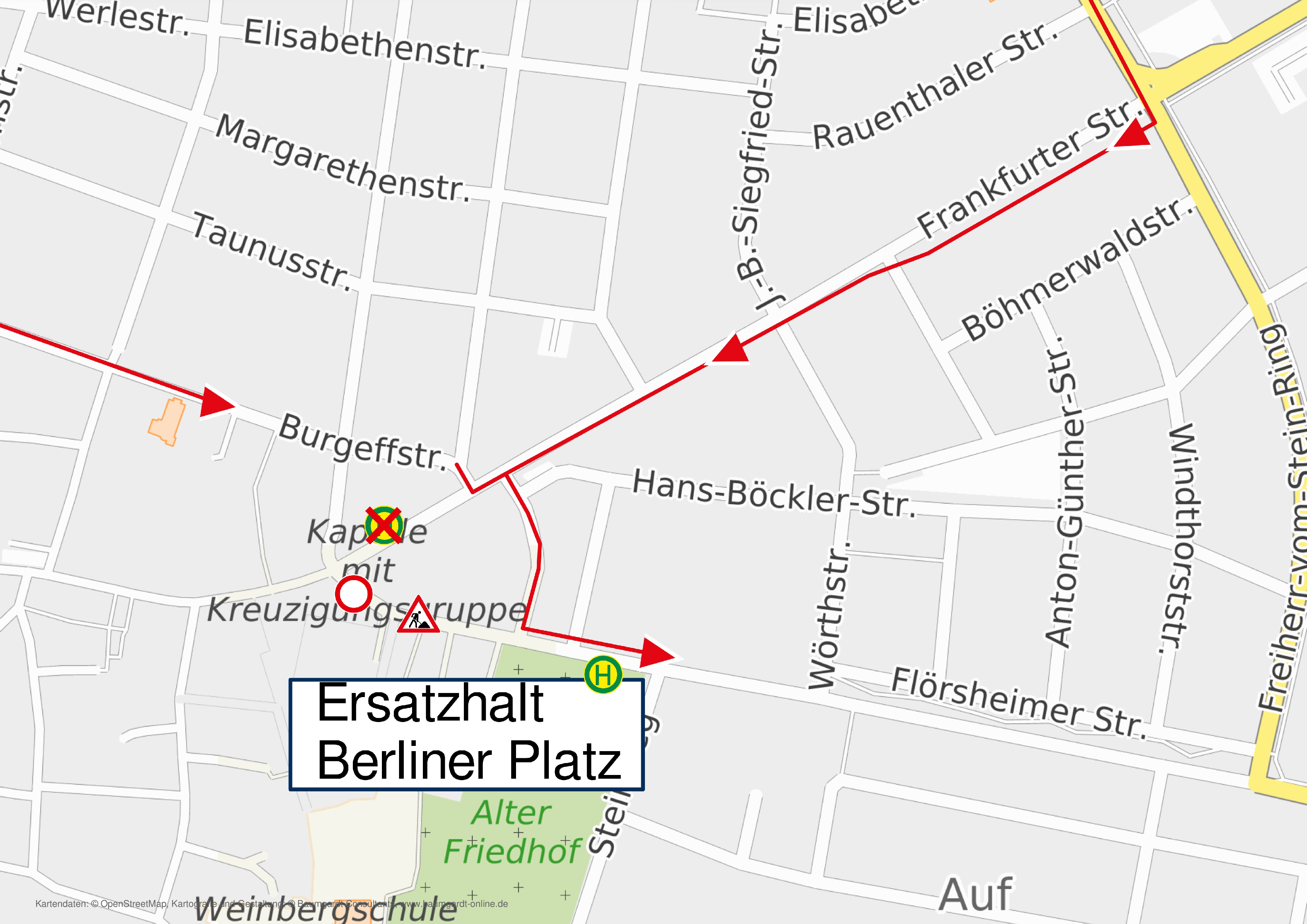 Skizze der verlegten Haltestelle Berliner Platz in Hochheim