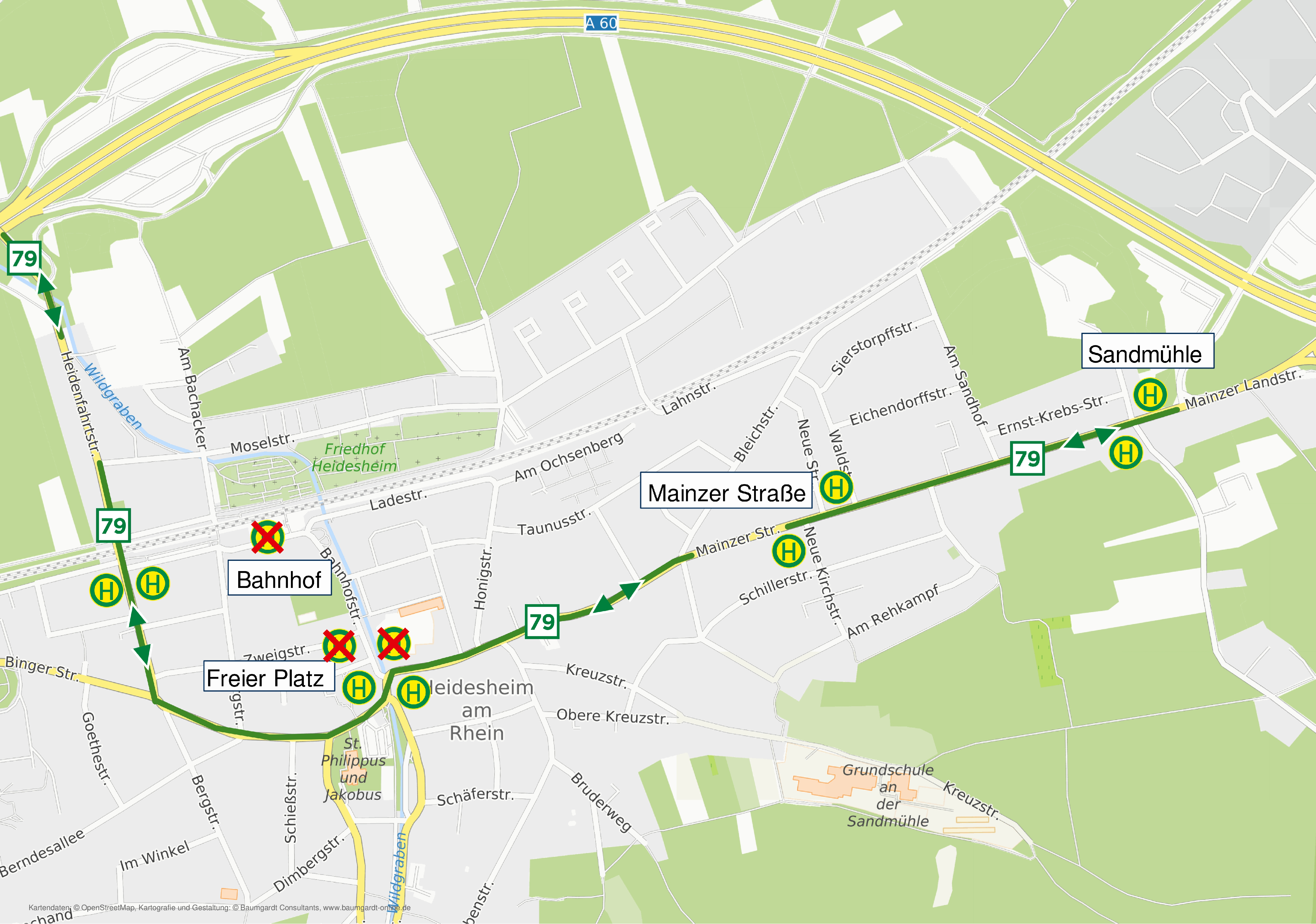 Umleitungsskizze Linie 79 zum Heidesheimer Erntedankfest