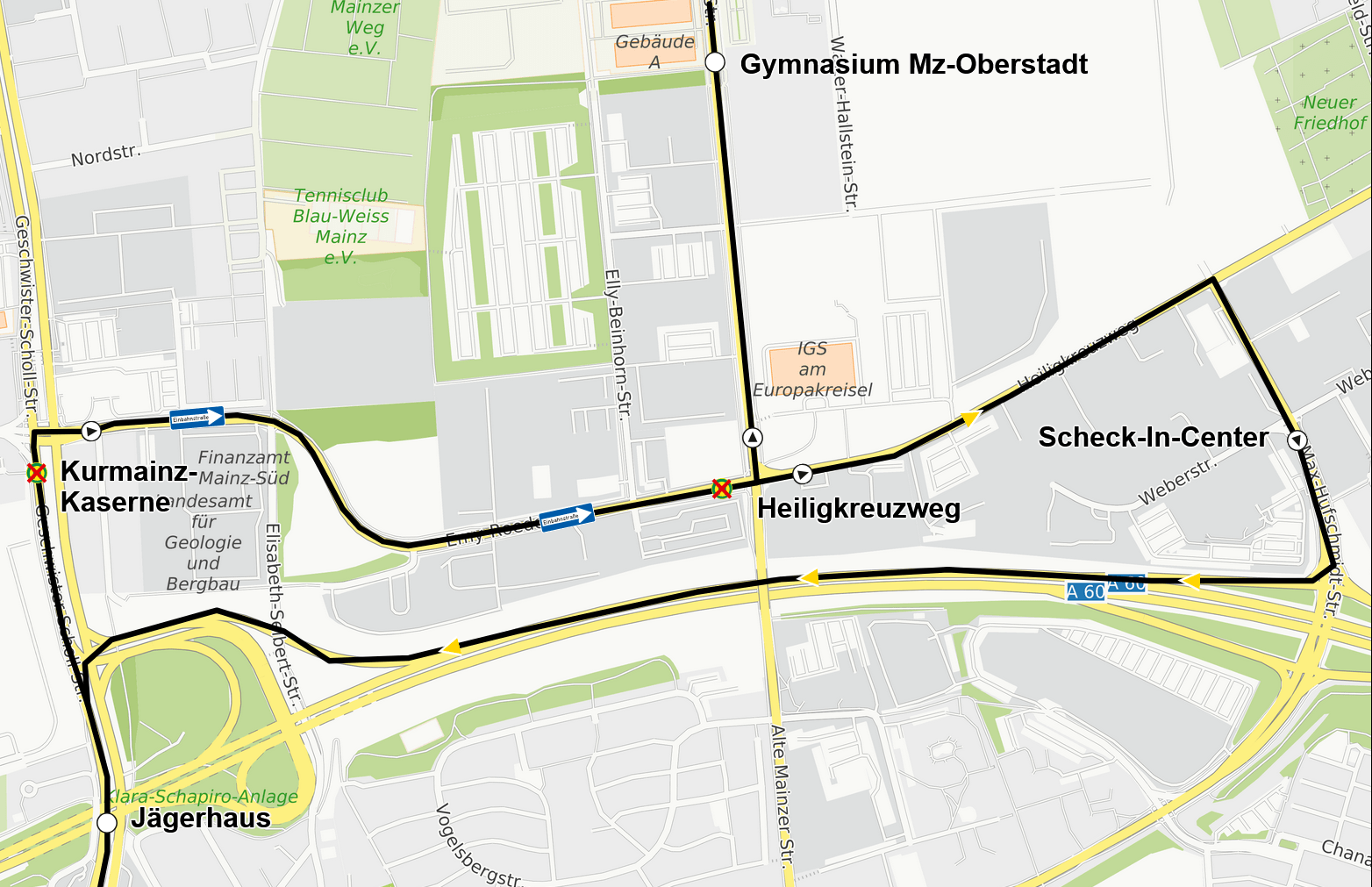 Skizze der Umleitung der Linie 66 in der Oberstadt