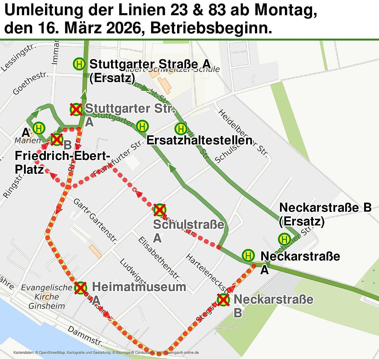 Skizze der Umleitung in Ginsheim