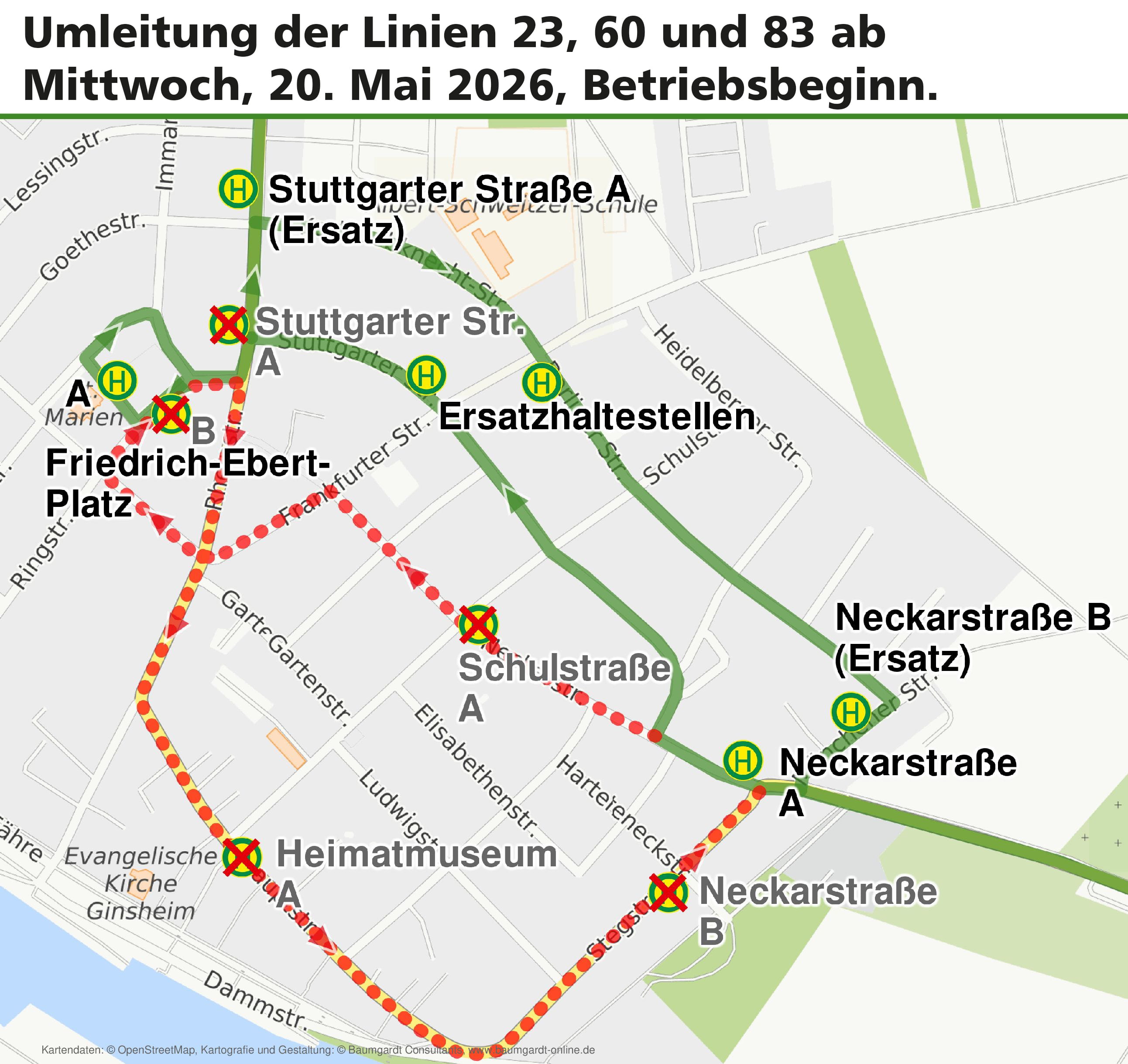 Skizze der Umleitung in Ginsheim