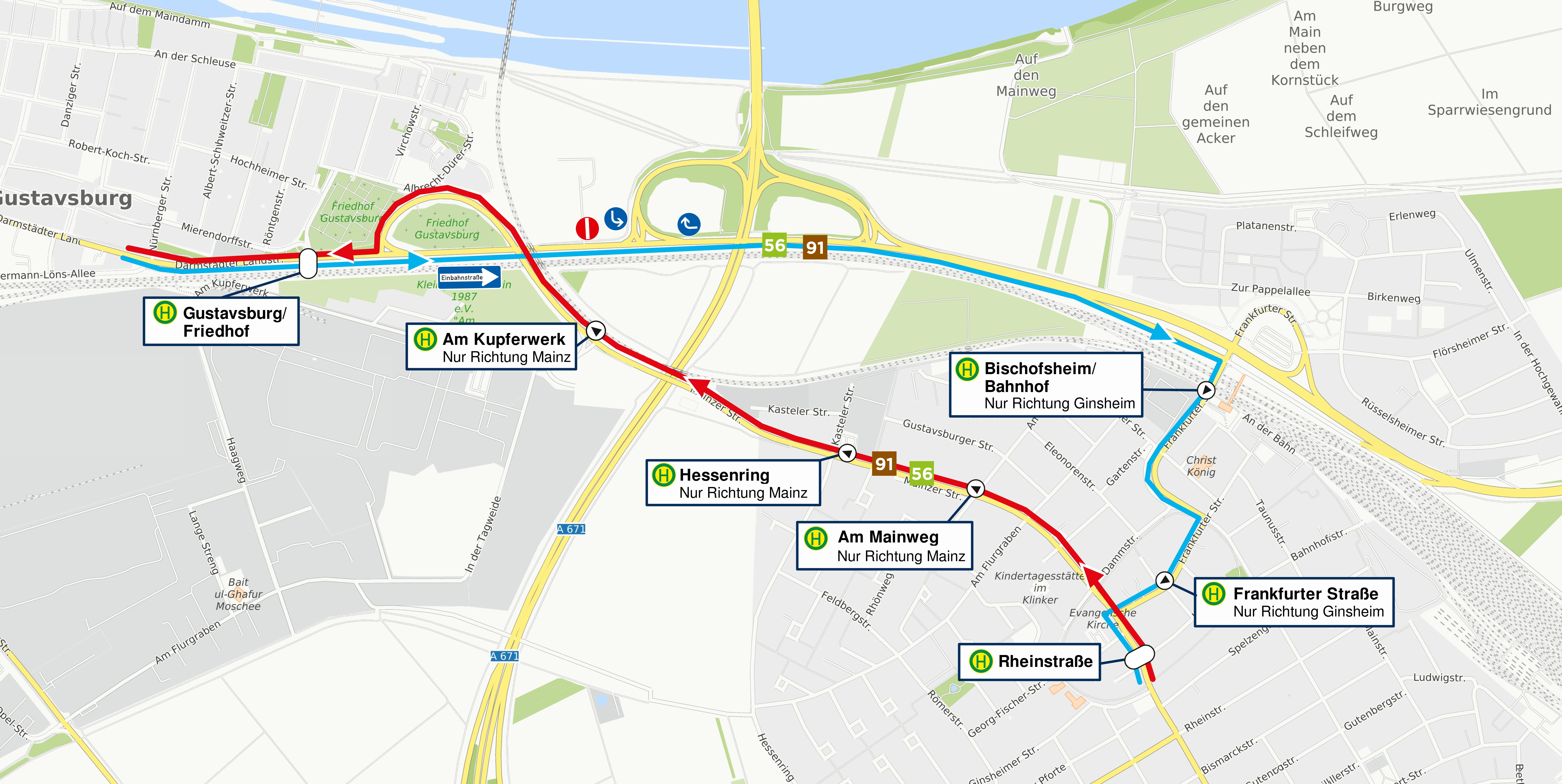 Skizze der Umleitung bei Teilsperrung der B43