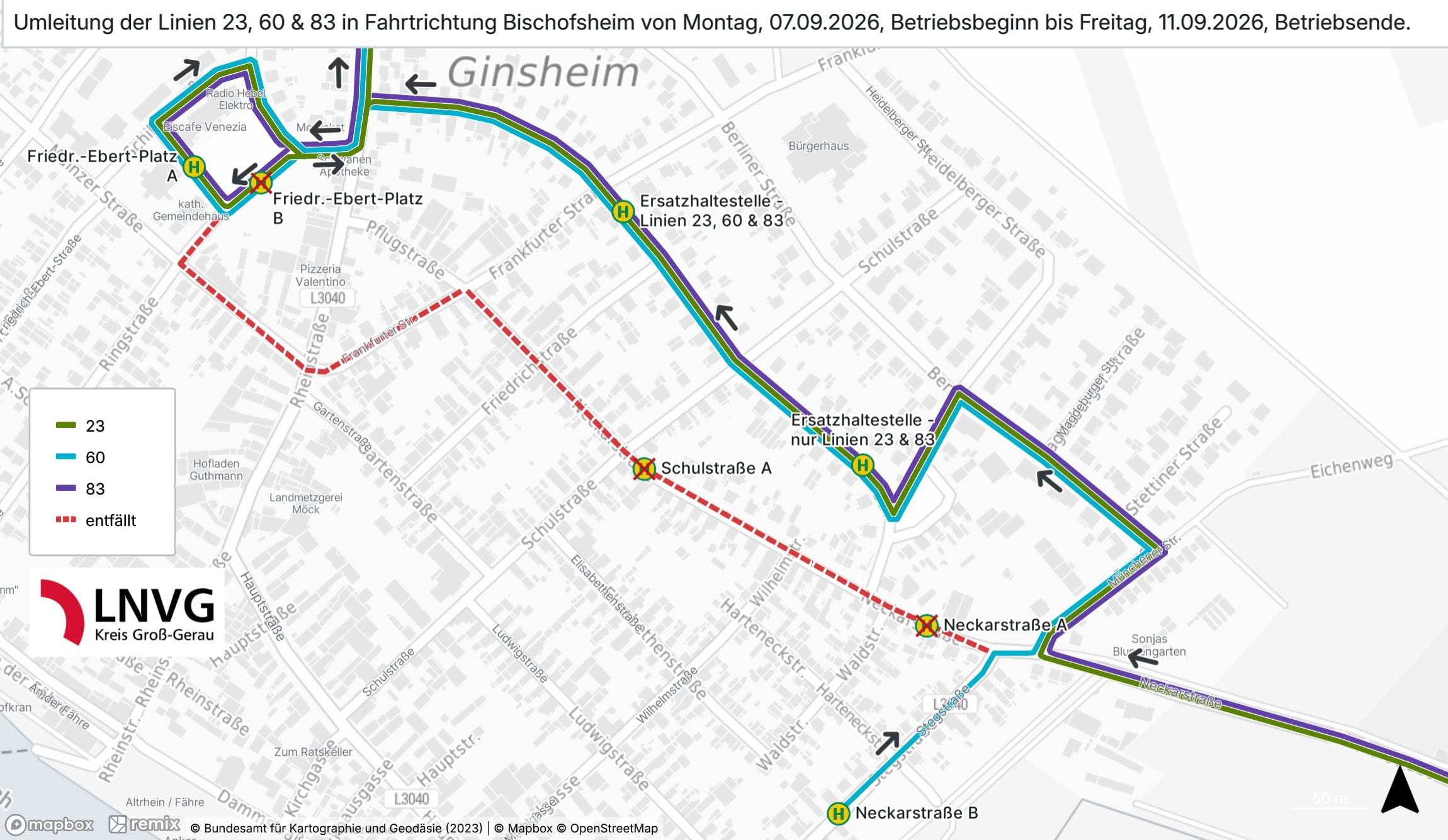 Skizze der Umleitung in Ginsheim