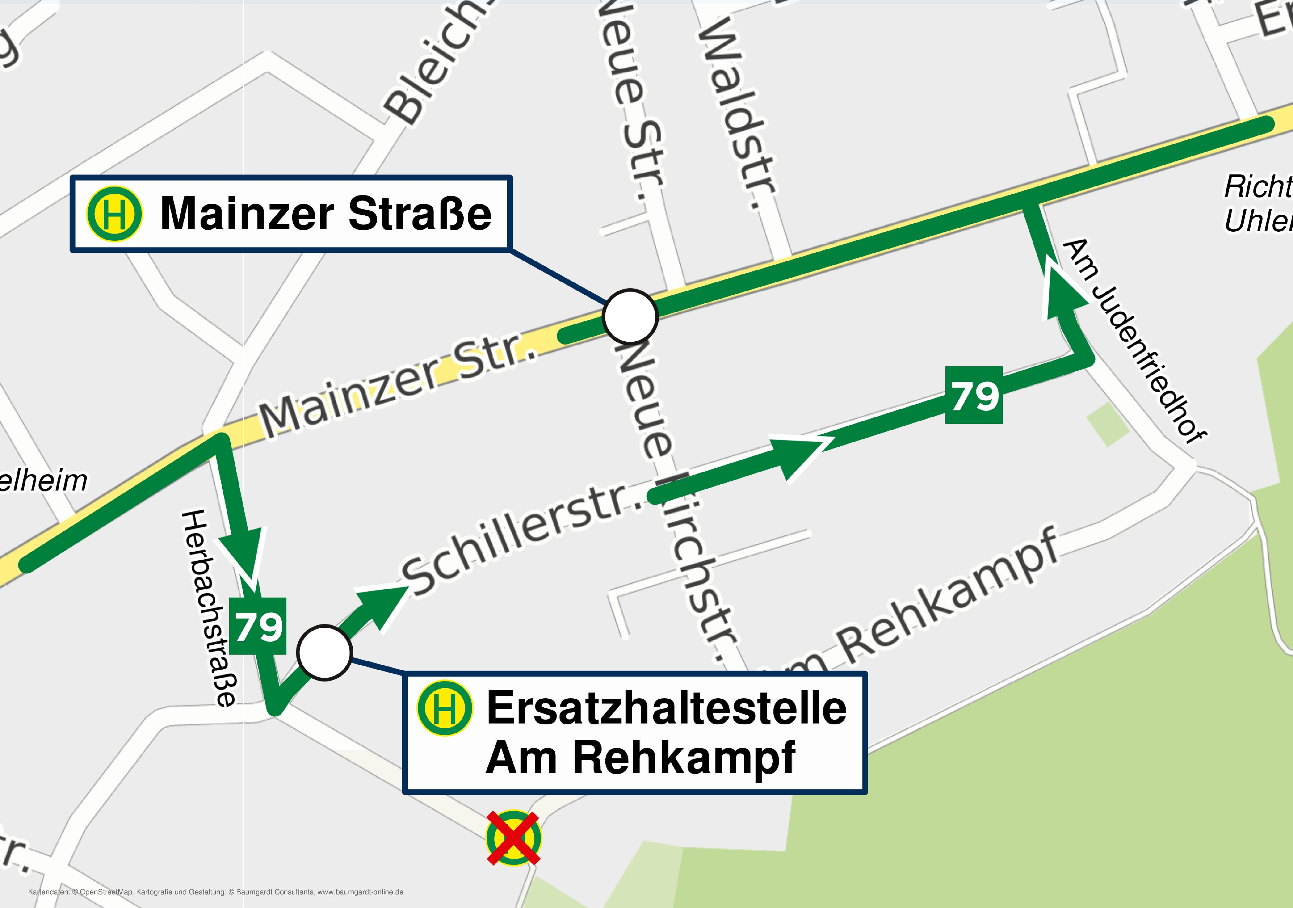 Skizze zur Haltestelle am Rehkampf in Heidesheim