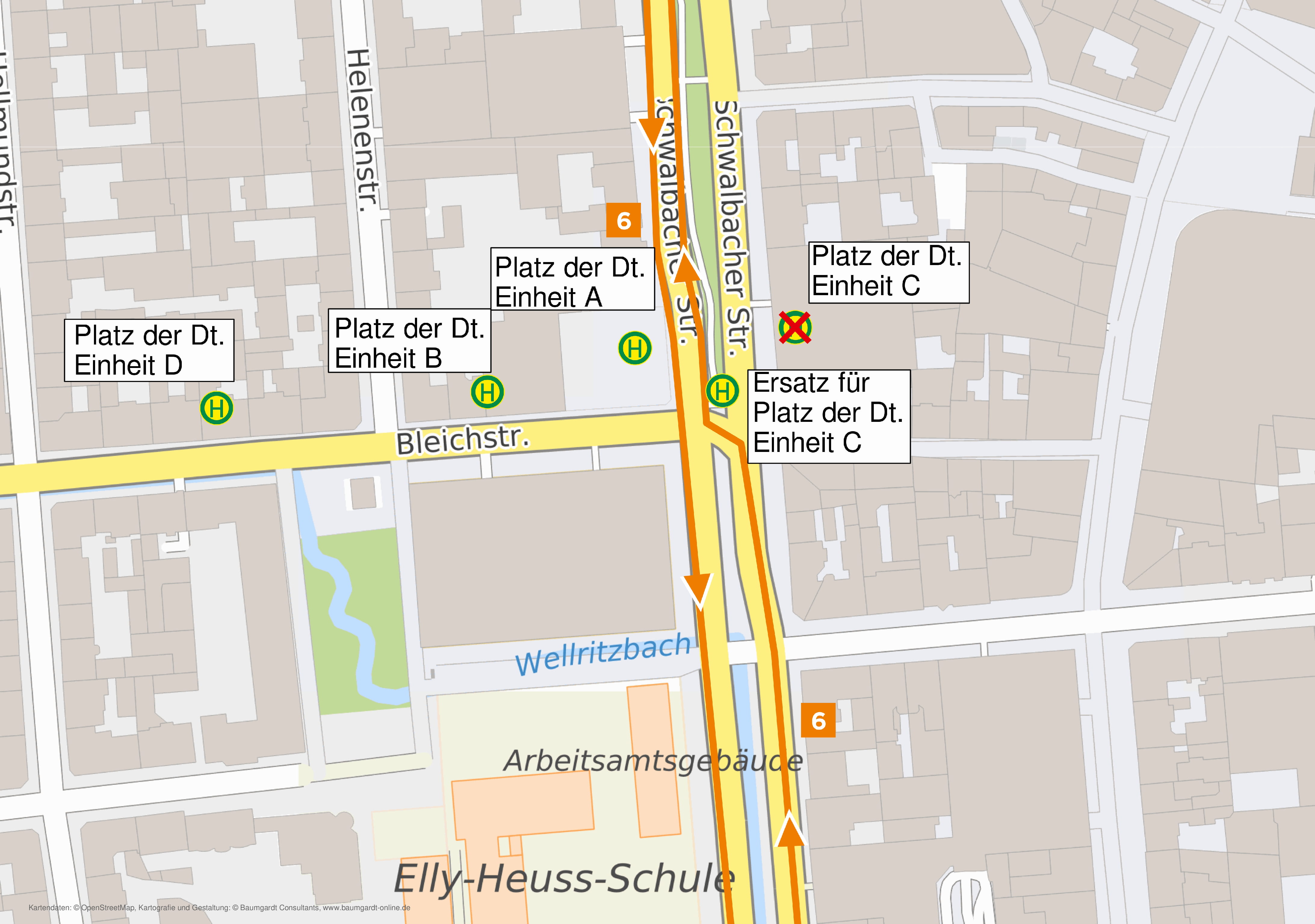 Skizze zum Standort der verlegten Haltestelle