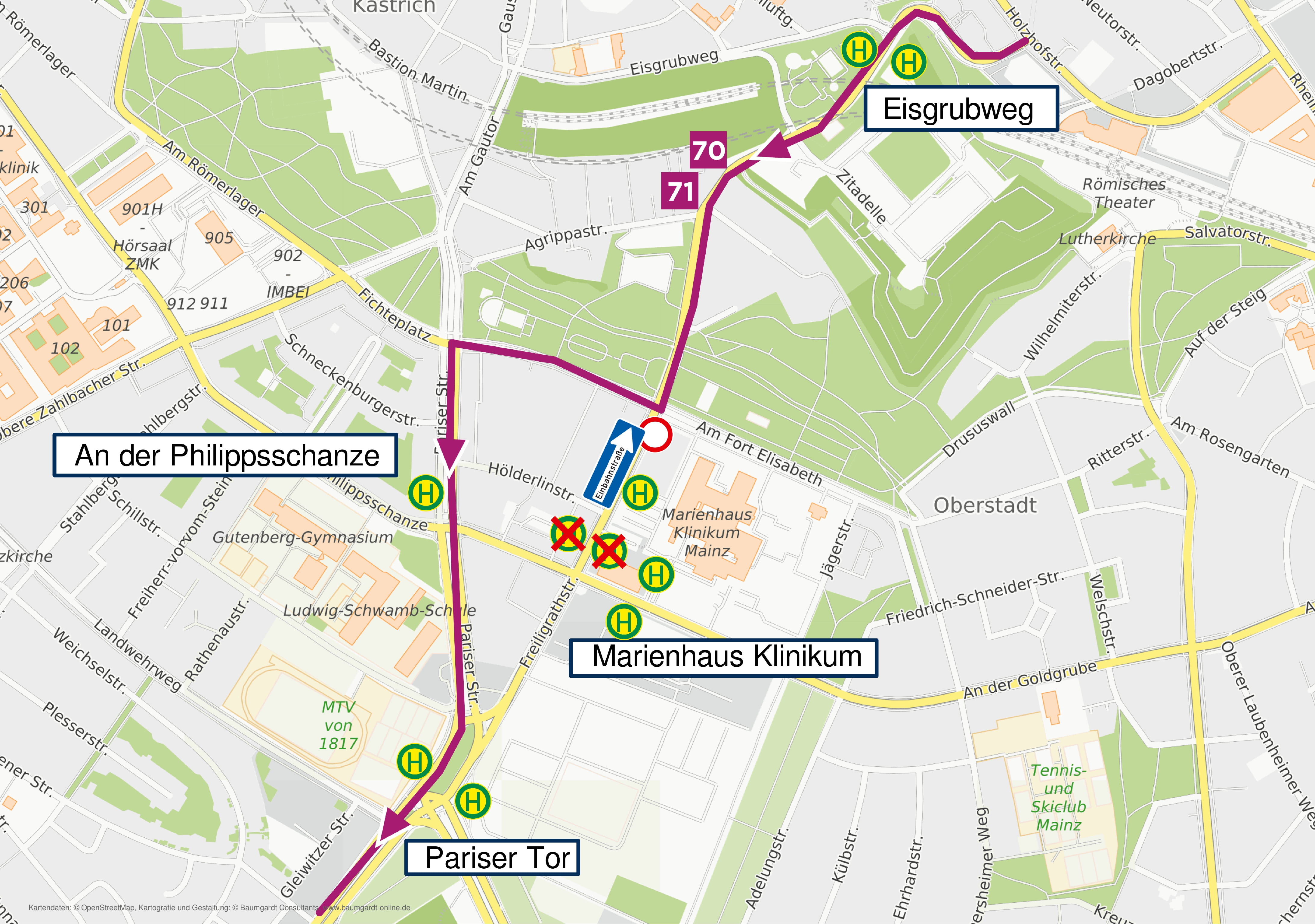 Umleitungsskizze Linien 70 und 71