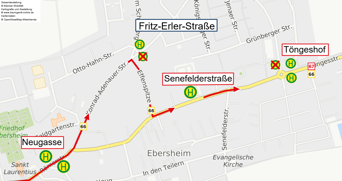 Umleitungsskizze der Linie 66 in Ebersheim