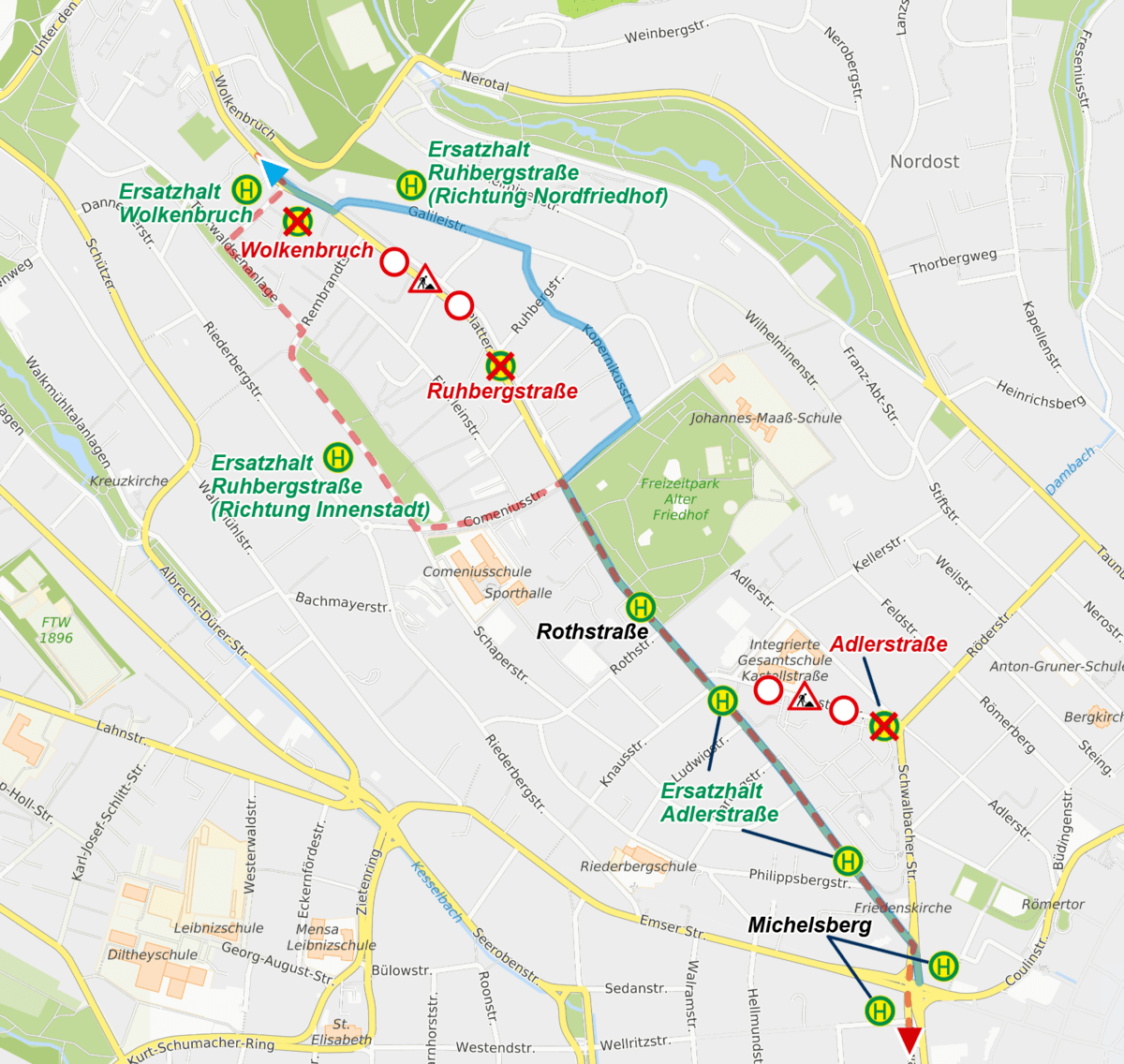 Umleitungsskizze der Linie 6 in Wiesbaden
