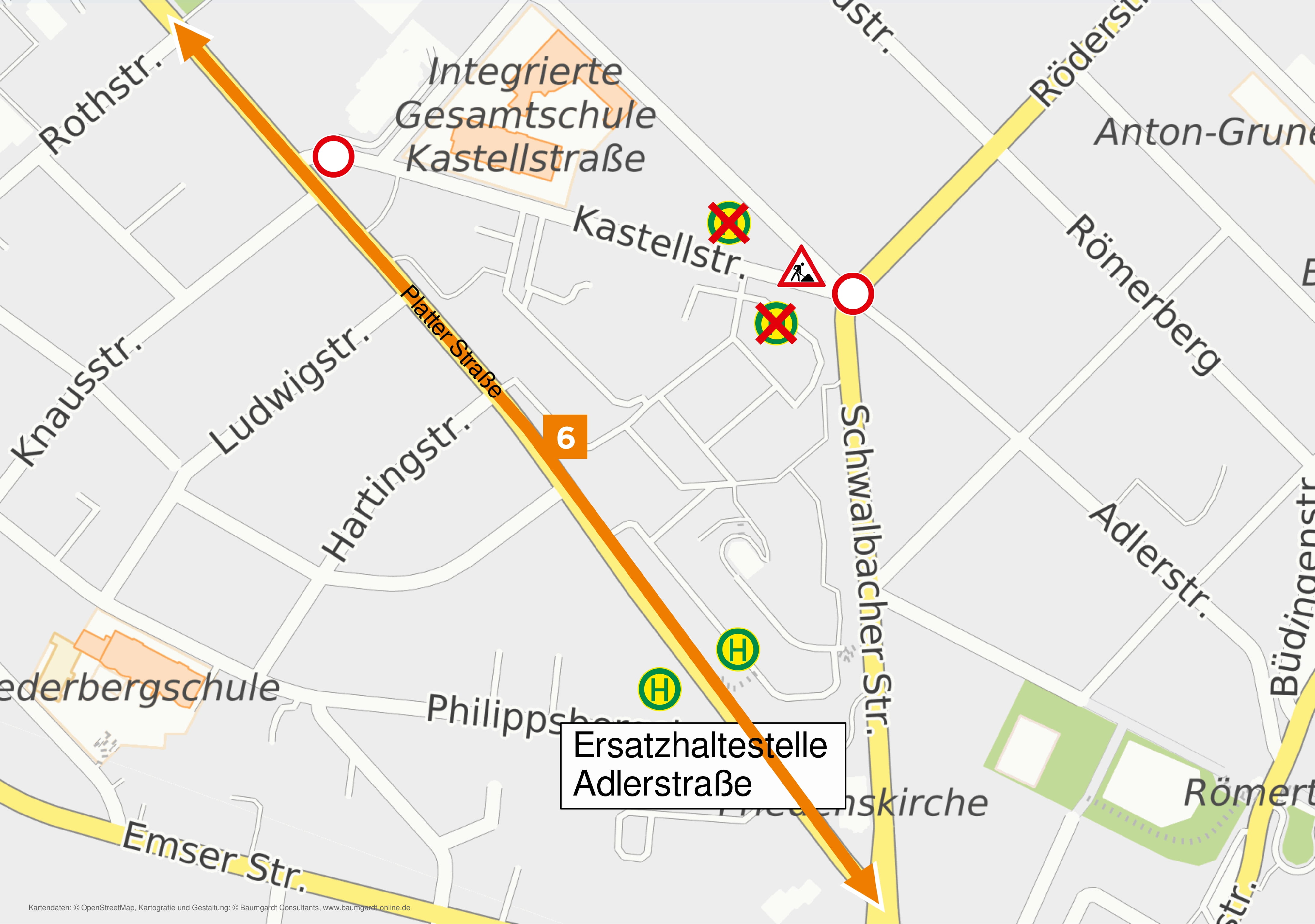 Skizze zur verlegten Haltestelle Adlerstrasse in Wiesbaden