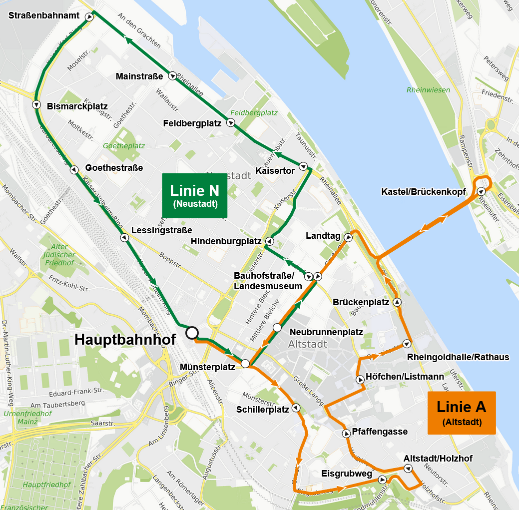 Skizze der Linienwege der Museumsnachtlinien