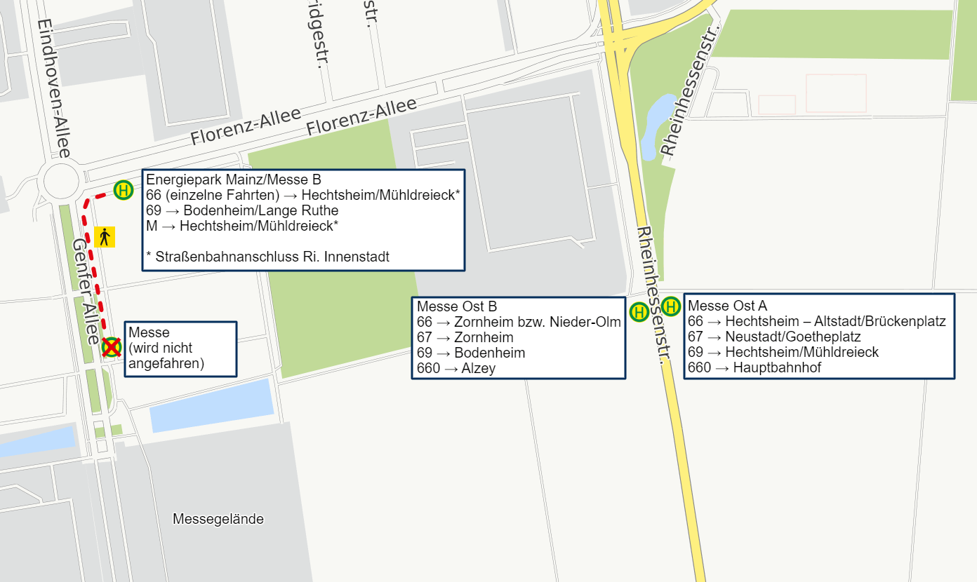 Skizze der Haltestellen im Bereich des Festgeländes