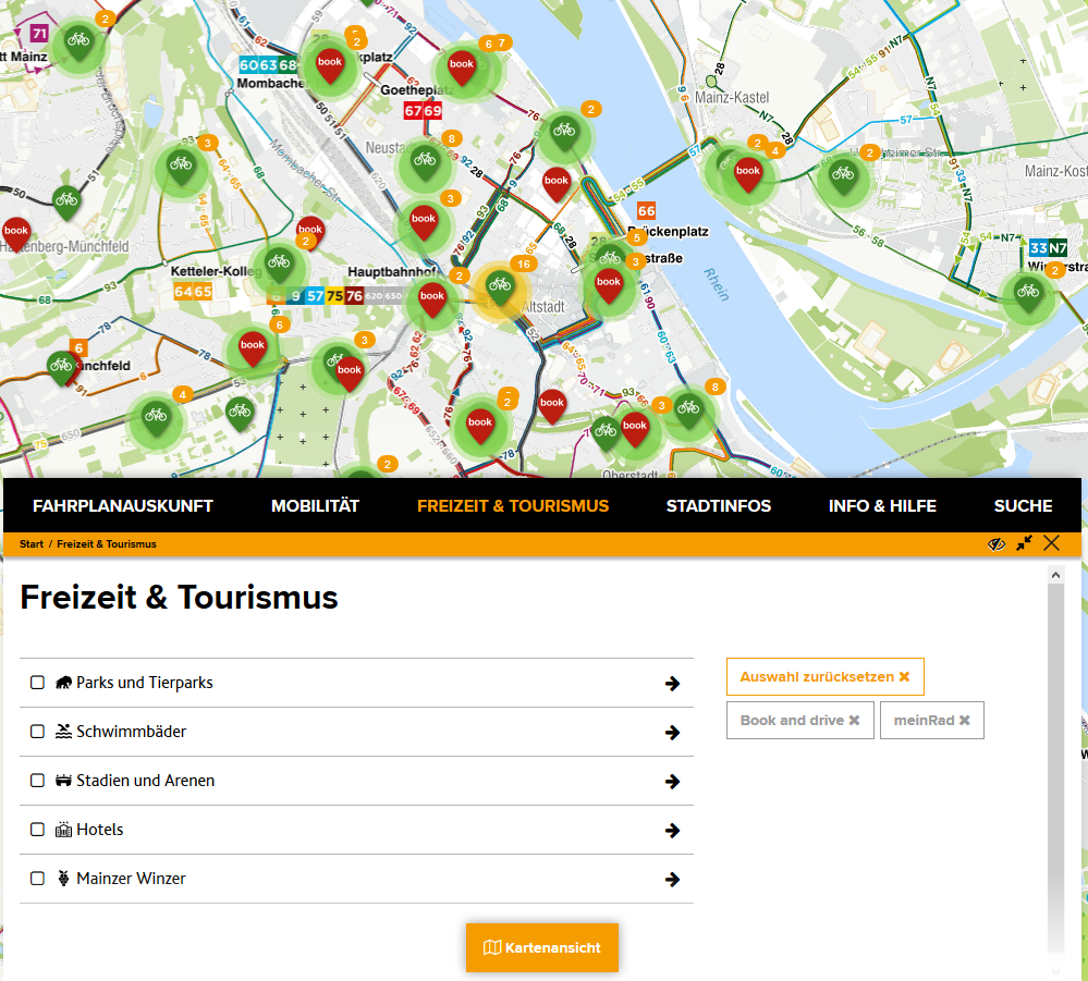 Screenshot vom Mobilitätsplaner von der Kategorie Freizeit & Tourismus