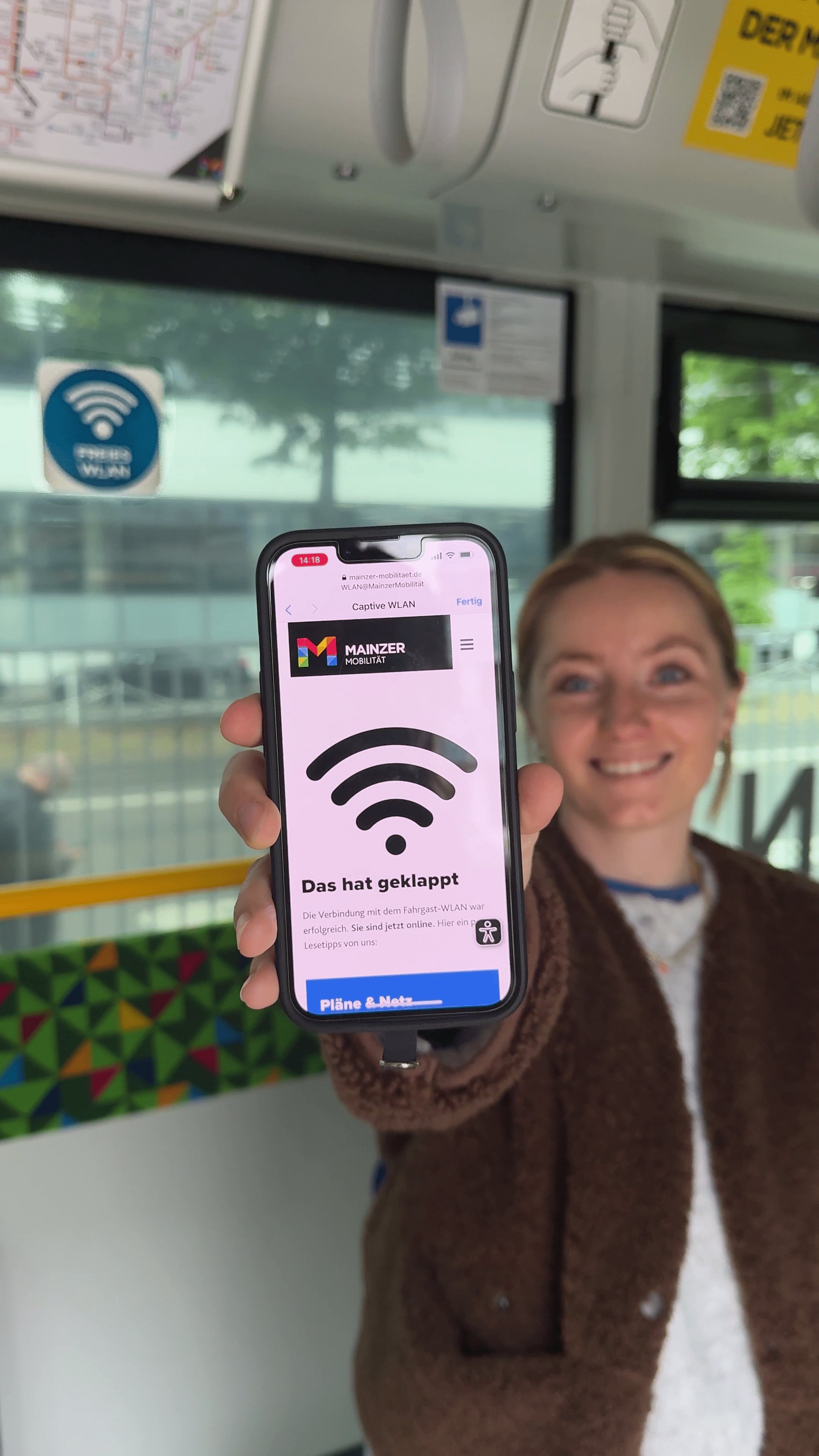 Screenshot von einem Smartphone nach erfolgreicher Anmeldung im WLAN