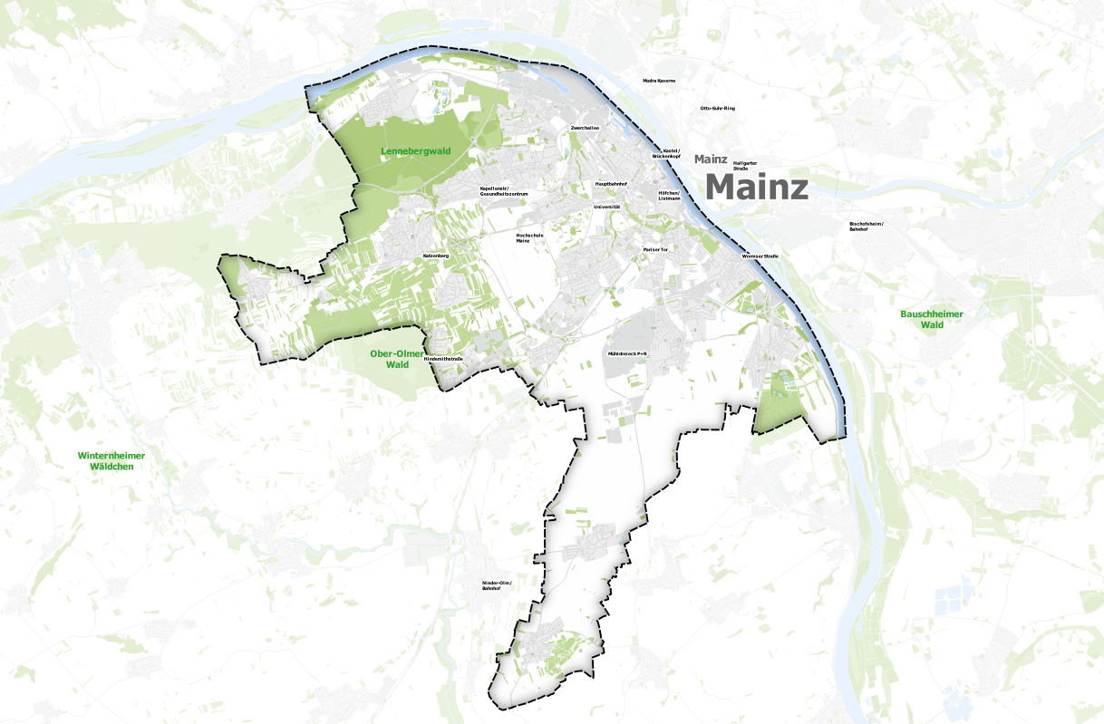 Bild und Link zum Gebiet des 0-Euro-Tickets: Es gilt in Mainz, inkl. Stadtteile, sowie in Wackernheim und Zornheim